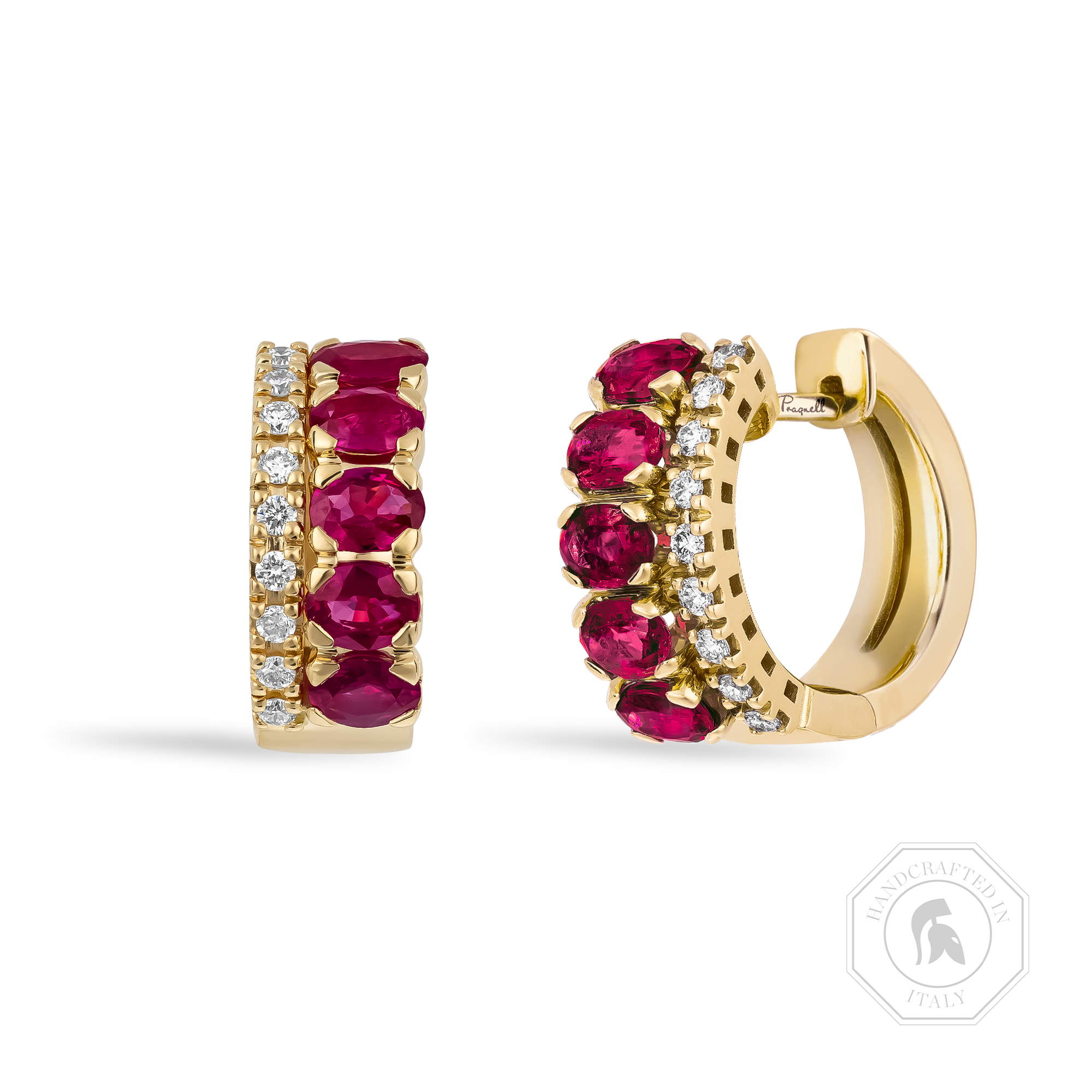 Oval Cut 1.84ct Ruby and Diamond Hoop Earrings Oval Cut, Claw Set_1