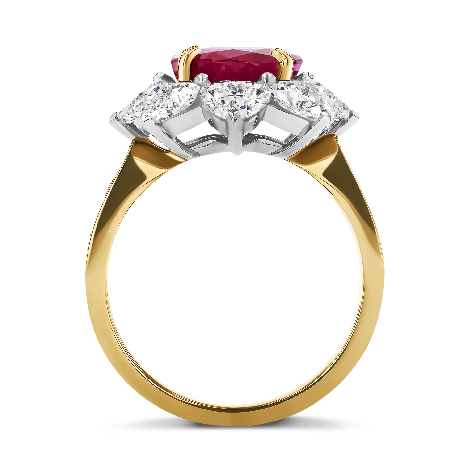 Burmese Ruby and Heart Shaped Diamond Ring Oval, Heart and Brilliant Cut, Claw Set_3