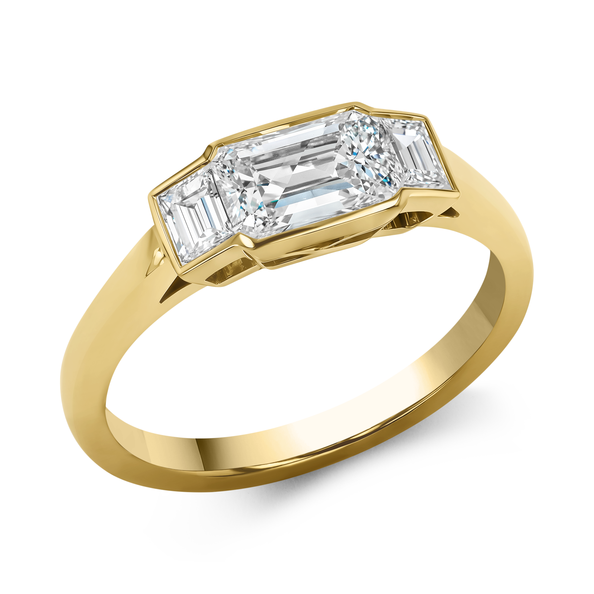 Kingdom 0.90ct Diamond Three Stone Ring Emerald Cut, Rubover Set_1