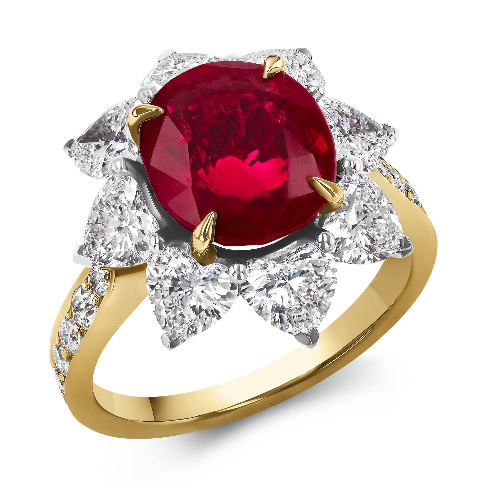 Burmese Ruby and Heart Shaped Diamond Ring Oval, Heart and Brilliant Cut, Claw Set_1