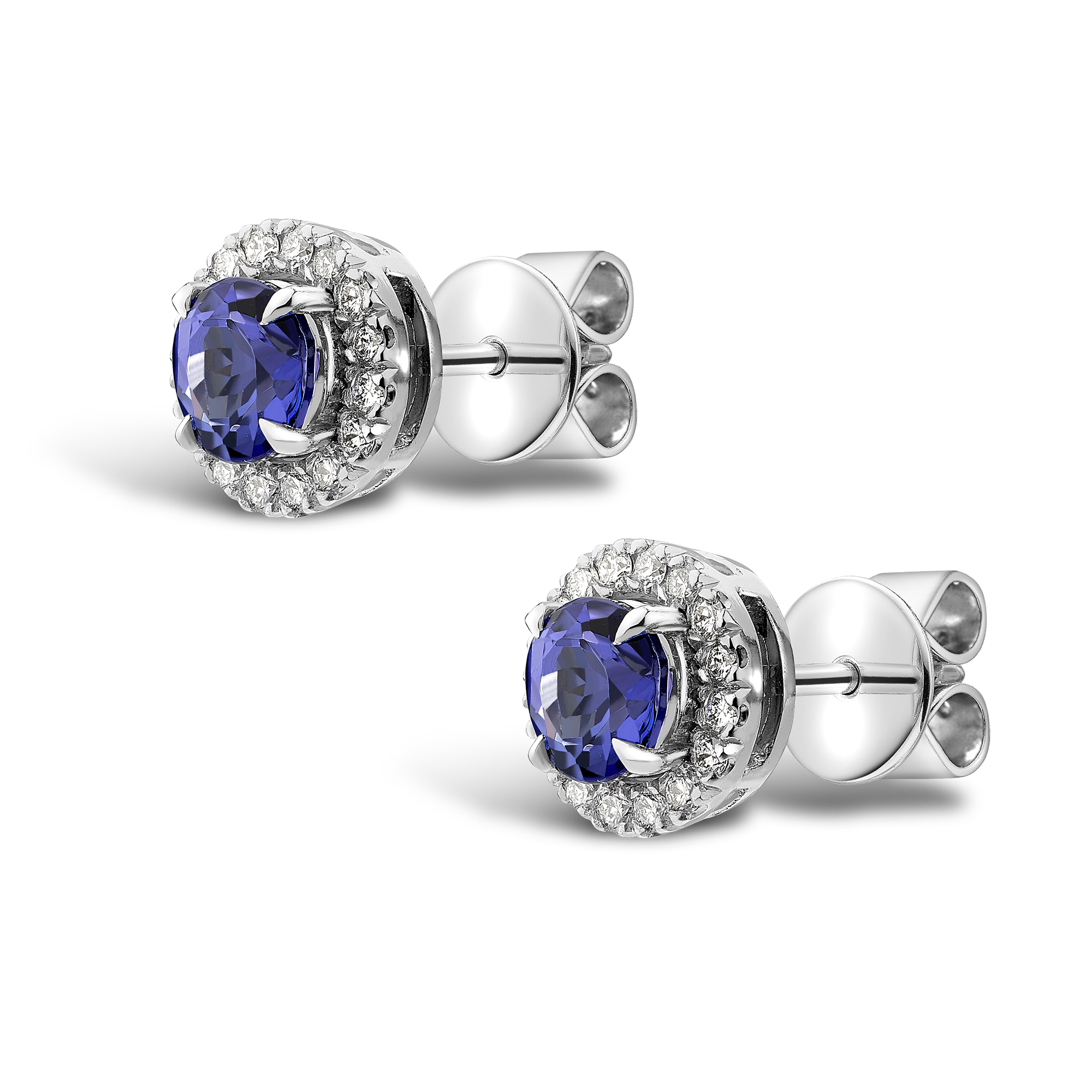 Brilliant Tanzanite Stud Earrings Cluster Earrings with Diamond Halo_2