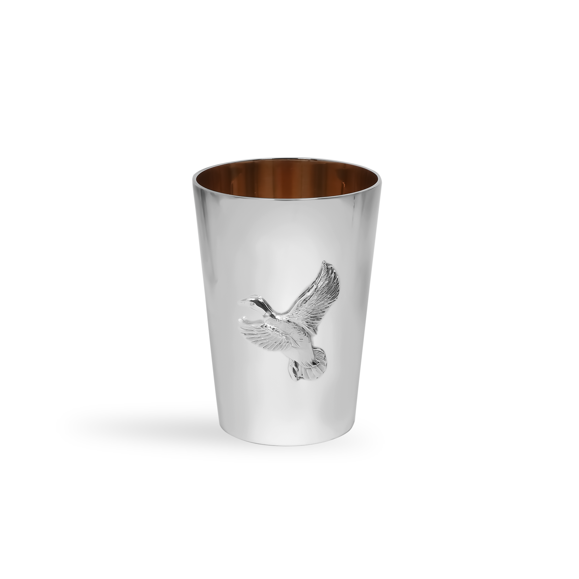 Silver Set of Ten Bird Motif Shooting Cup with Guilded Edge _8