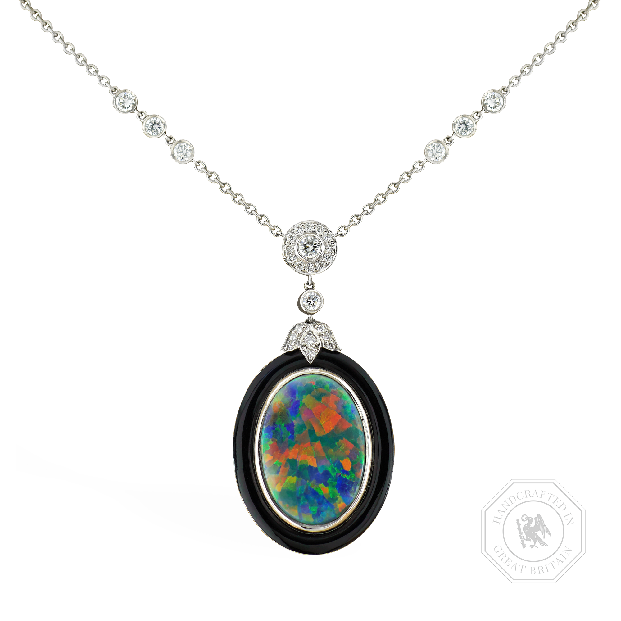 Cabochon Black Opal Pendant Cabochon with Diamonds & Black Enamel_1