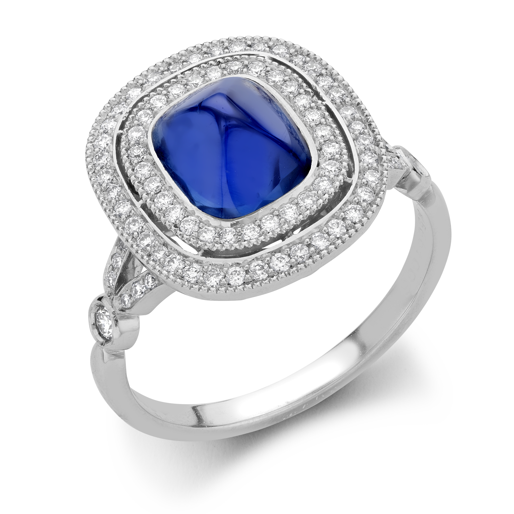 Sugarloaf Cabochon Sapphire Ring Unheated with a Diamond Surround_1