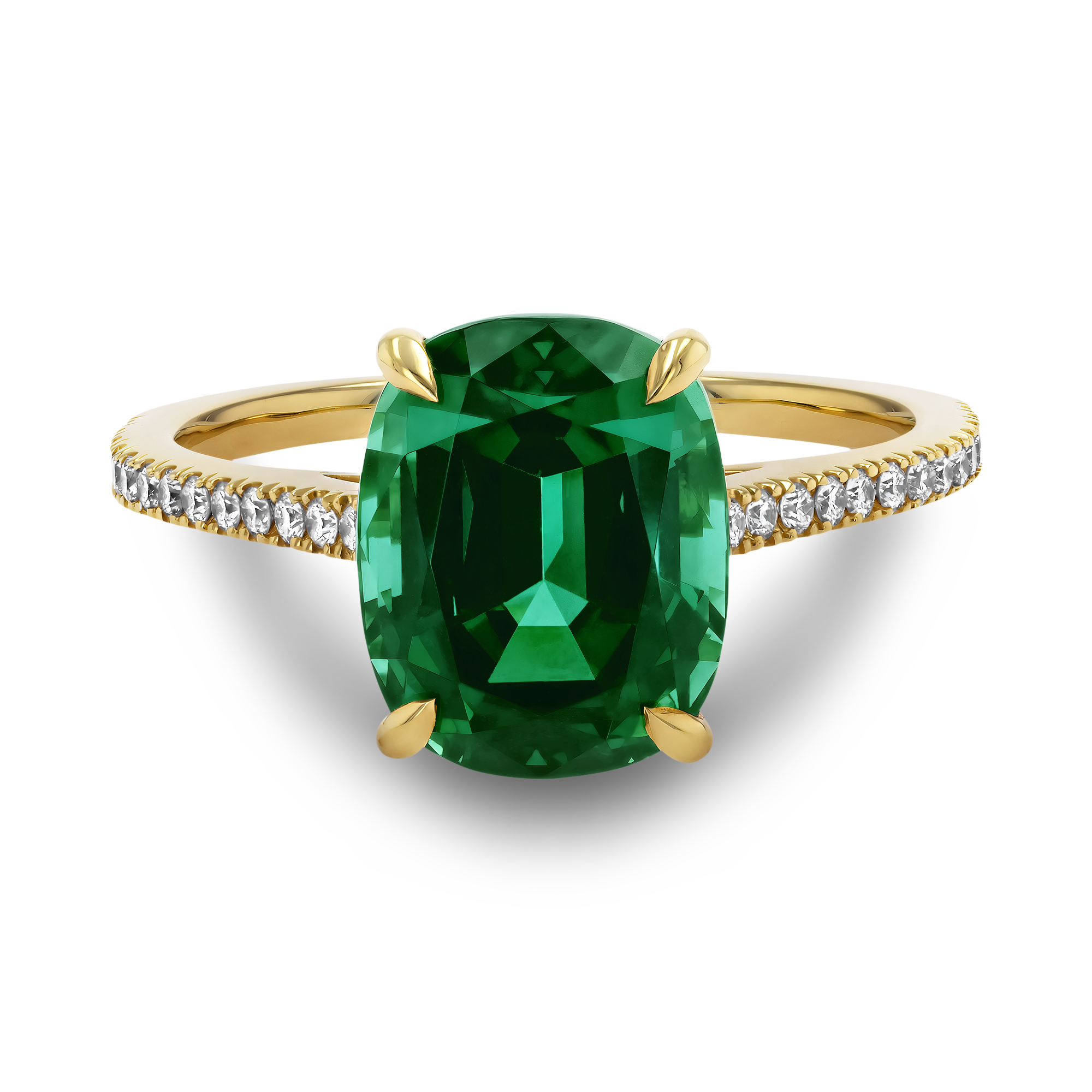 Vivid Green Tourmaline & Diamond Ring Cushion & Brilliant Cut, Claw Set_2