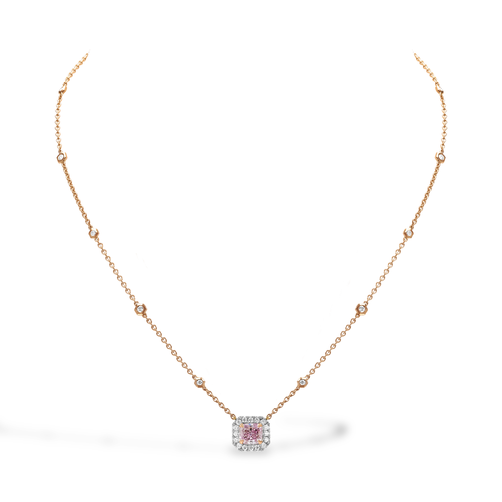 Masterpiece 1.04ct Fancy Purplish-Pink Diamond Cluster Pendant Radiant Cut, Claw Set_2