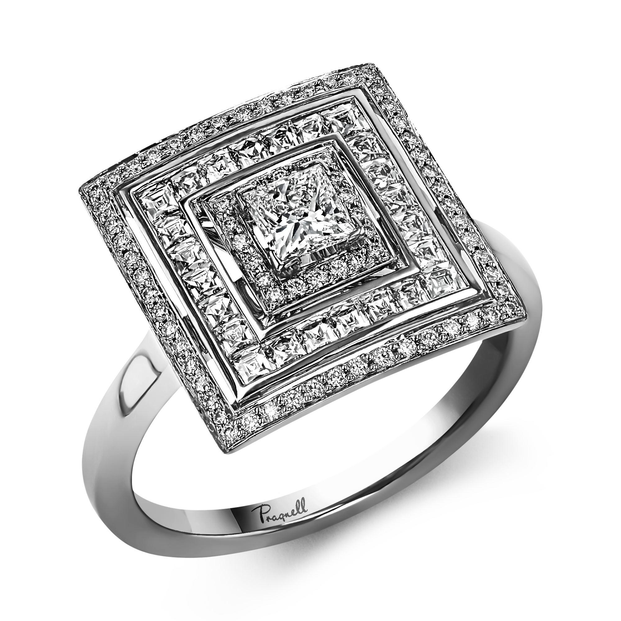 Princess cut Diamond Ripple Ring Princess Cut, Four Claw Set_1