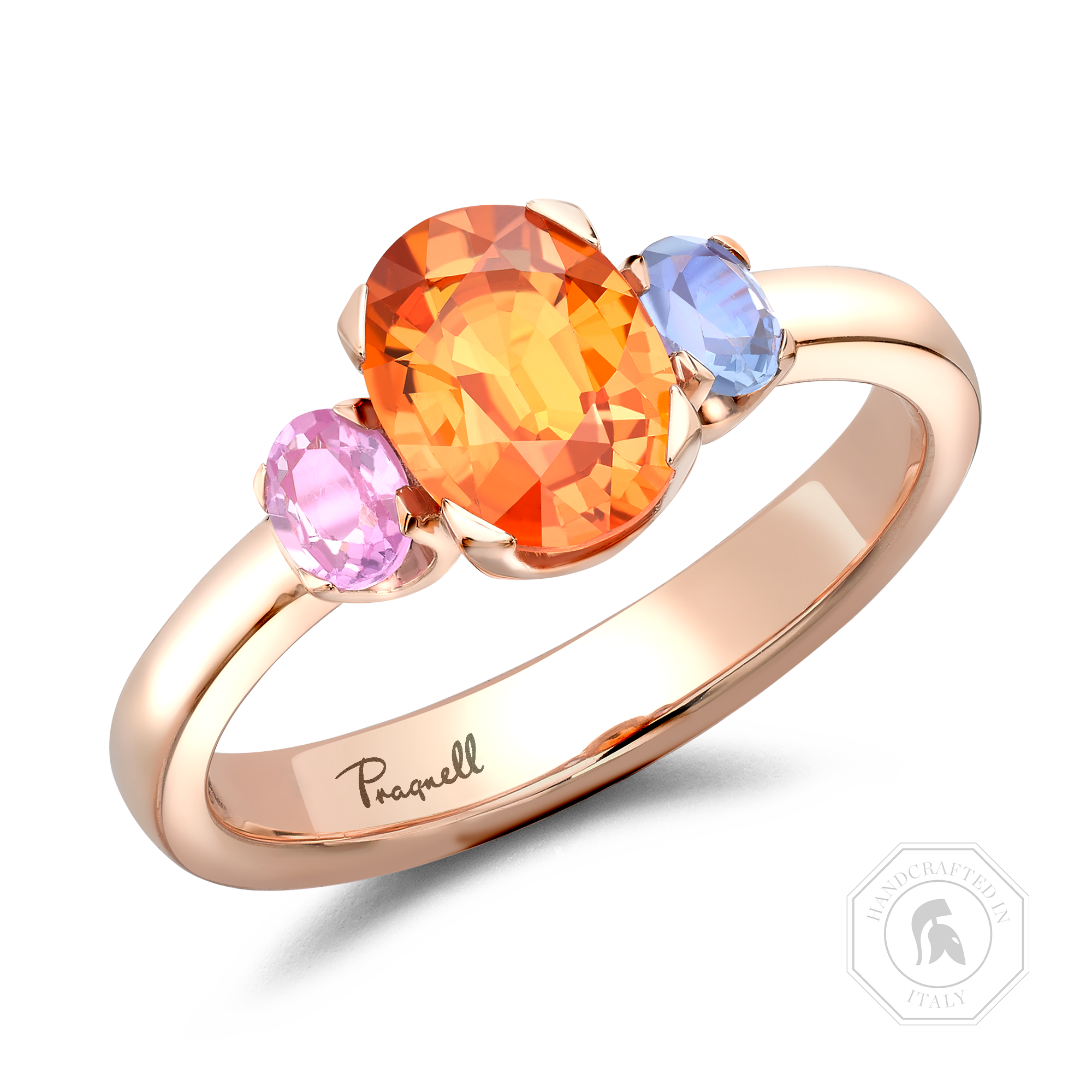 Rainbow Fancy Sapphire Three-Stone Ring Oval Cut, Claw Set_1