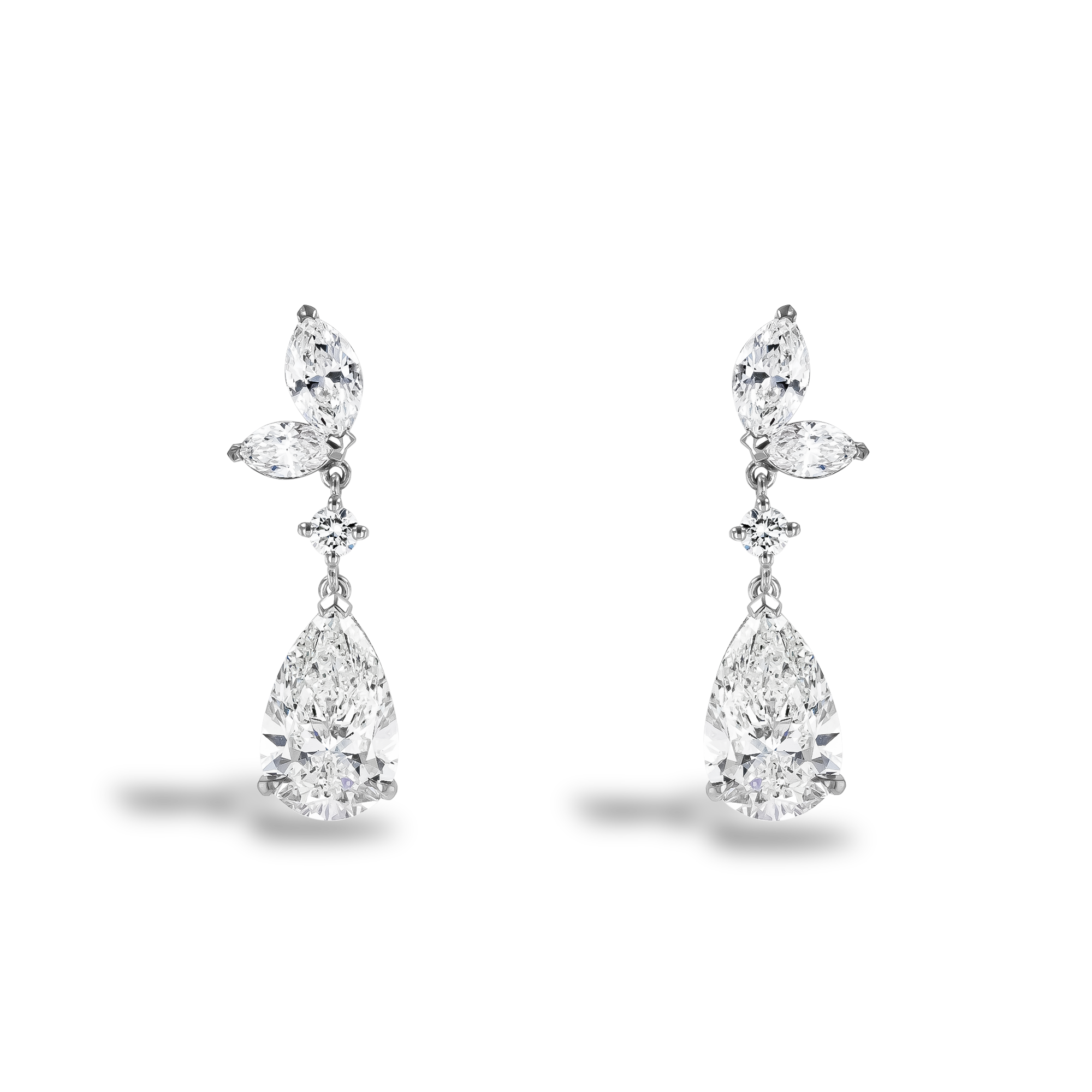 Pear Shaped 4.05ct Diamond Drop Earrings Pear, Marquise & Brilliant Cut, Claw Set_1