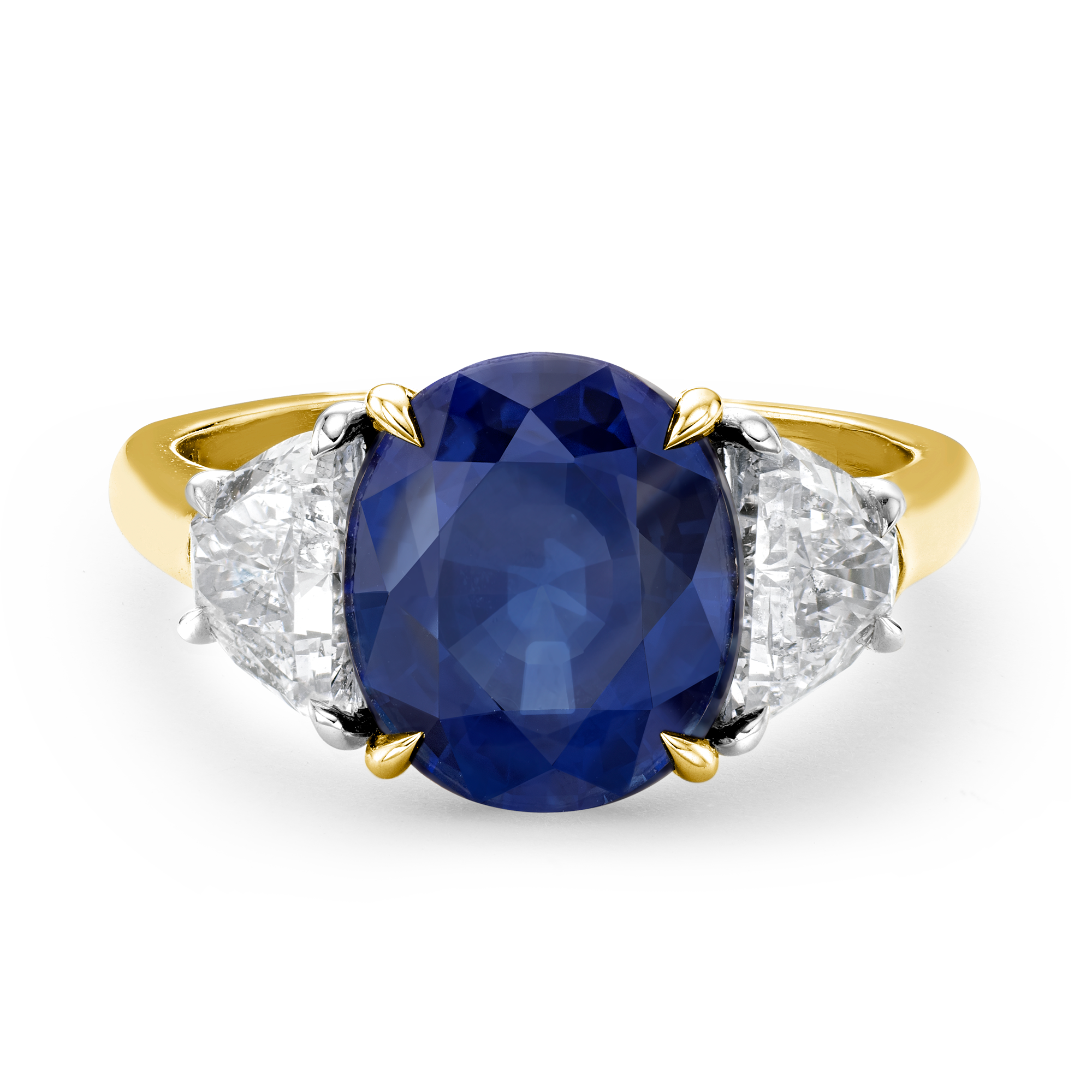Blue Sapphire and Half Moon shaped Diamond Ring Oval Cut, Claw Set_2