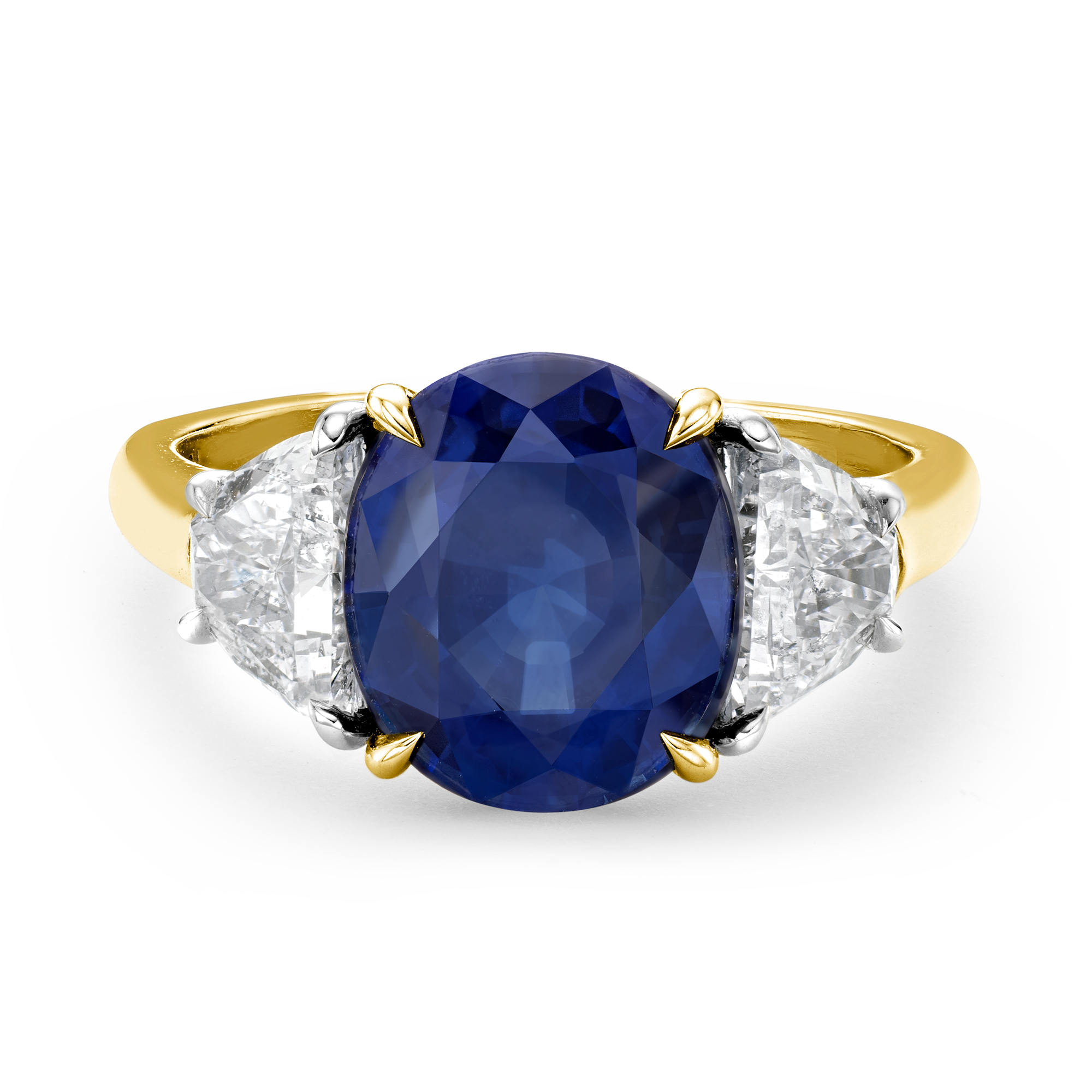 Blue Sapphire and Half Moon shaped Diamond Ring Oval Cut, Claw Set_2