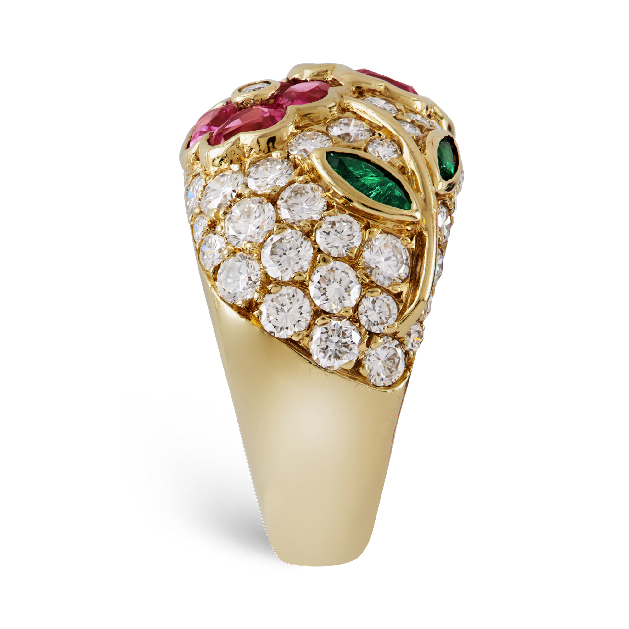 Contemporary Van Cleef & Arpels Floral Ring Cocktail Ring, with Diamond, Pink Sapphire & Emerald_4