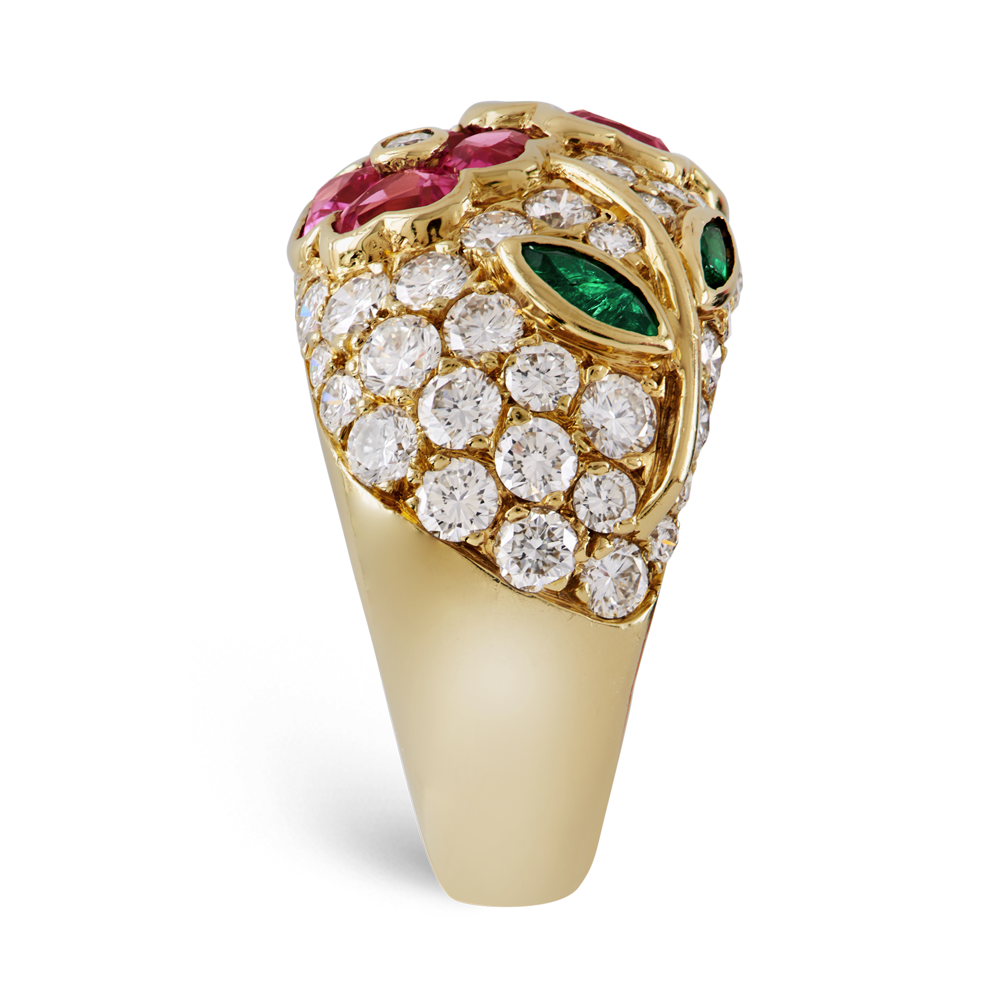 Contemporary Van Cleef & Arpels Floral Ring Cocktail Ring, with Diamond, Pink Sapphire & Emerald_4