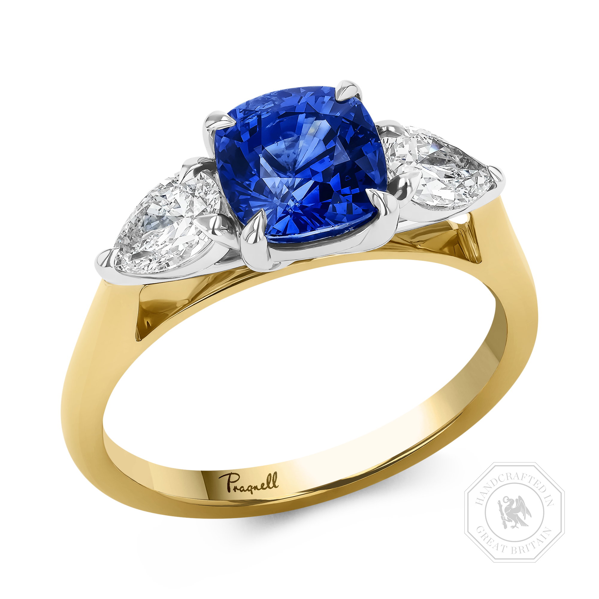 Cushion Cut 1.96ct Sri Lankan Sapphire and Diamond Ring Cushion Modern & Pear Cut, Claw Set_1