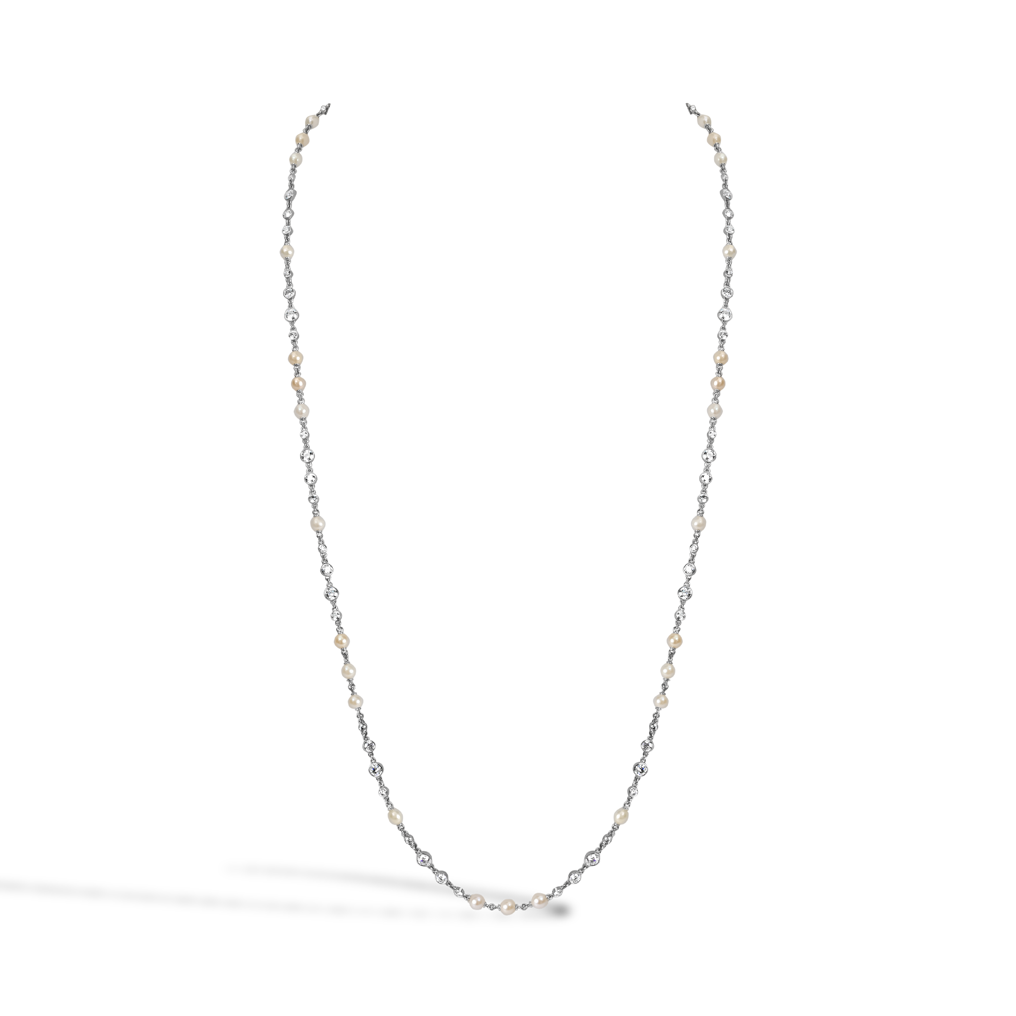 Diamond and Pearl 57cm Chain Necklace Brilliant Cut, Rubover Set_1