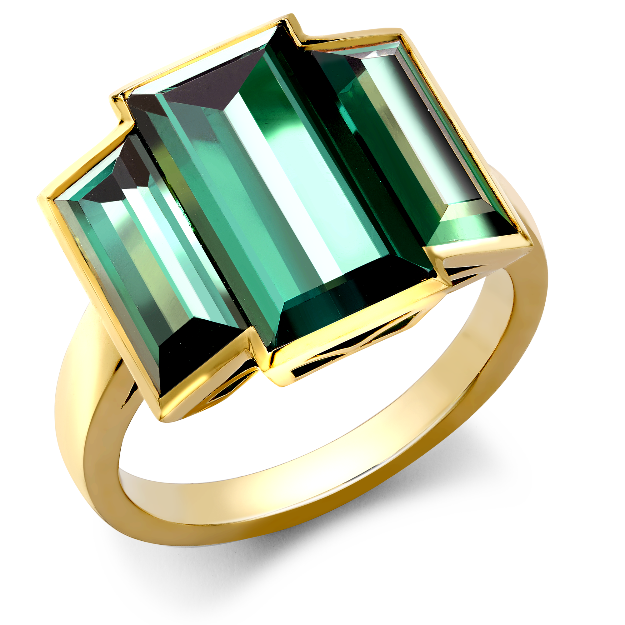 Green Tourmaline Kingdom Ring Baguette Cut, Three Stone_1