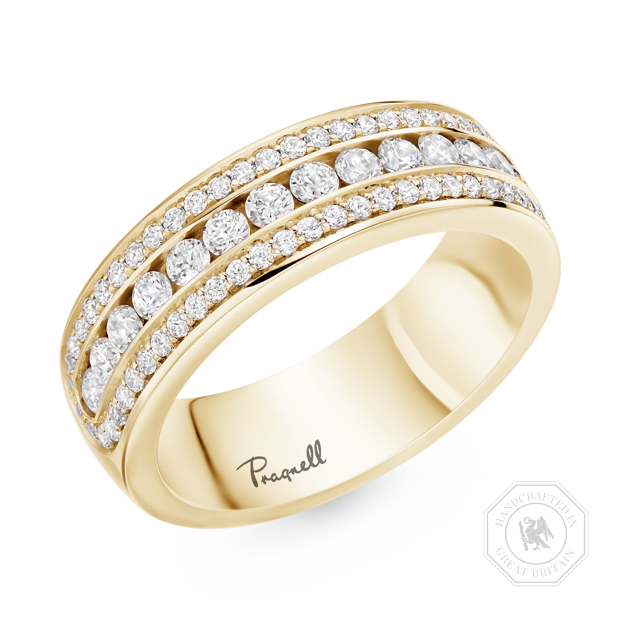 Round Brilliant Cut Diamond Three-Row Ring Brilliant Cut, Half Eternity, Channel Set_1