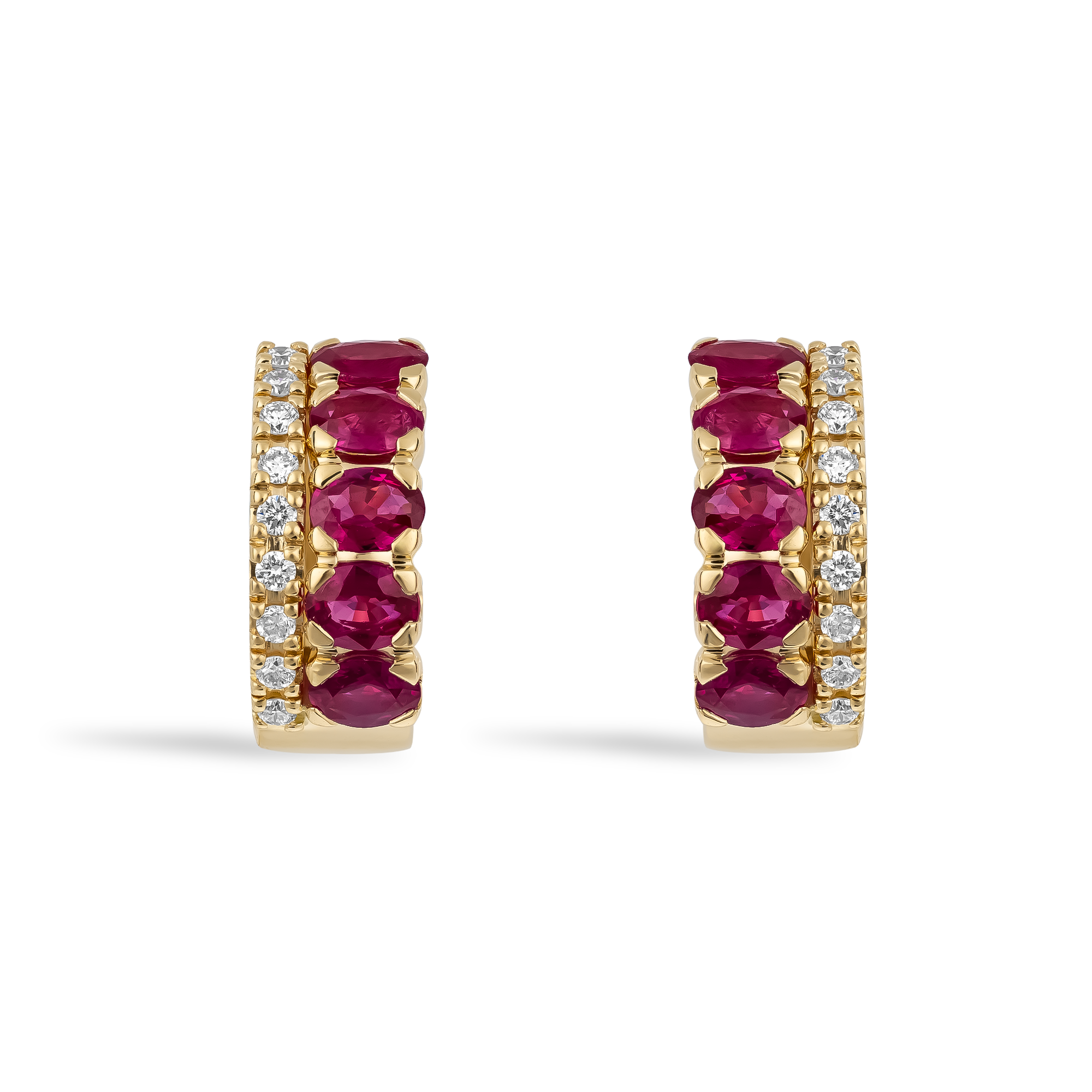 Oval Cut 1.84ct Ruby and Diamond Hoop Earrings Oval Cut, Claw Set_2