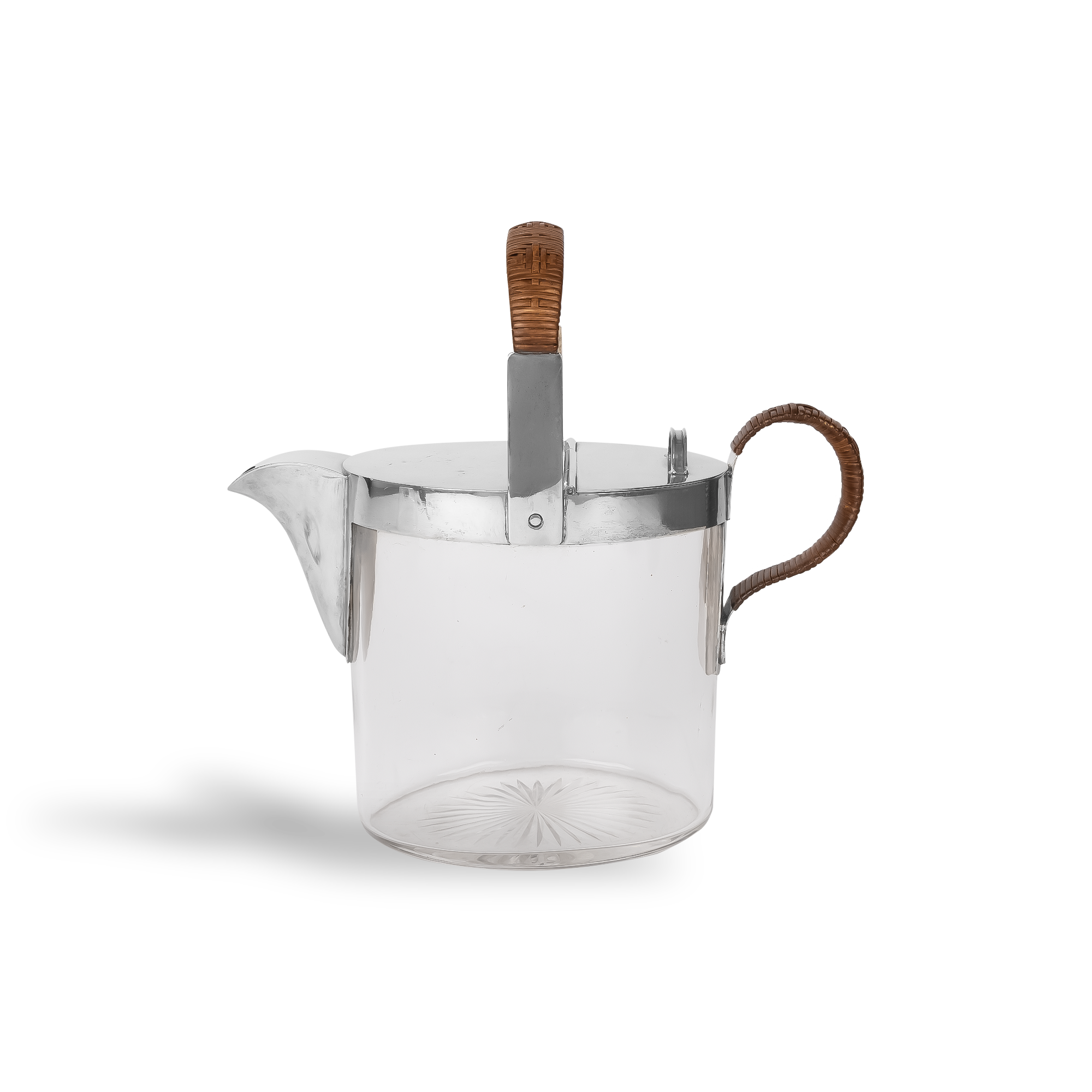 Silver George V Mounted Glass Jug with Wicker Handle Hallmarked Birmingham_1