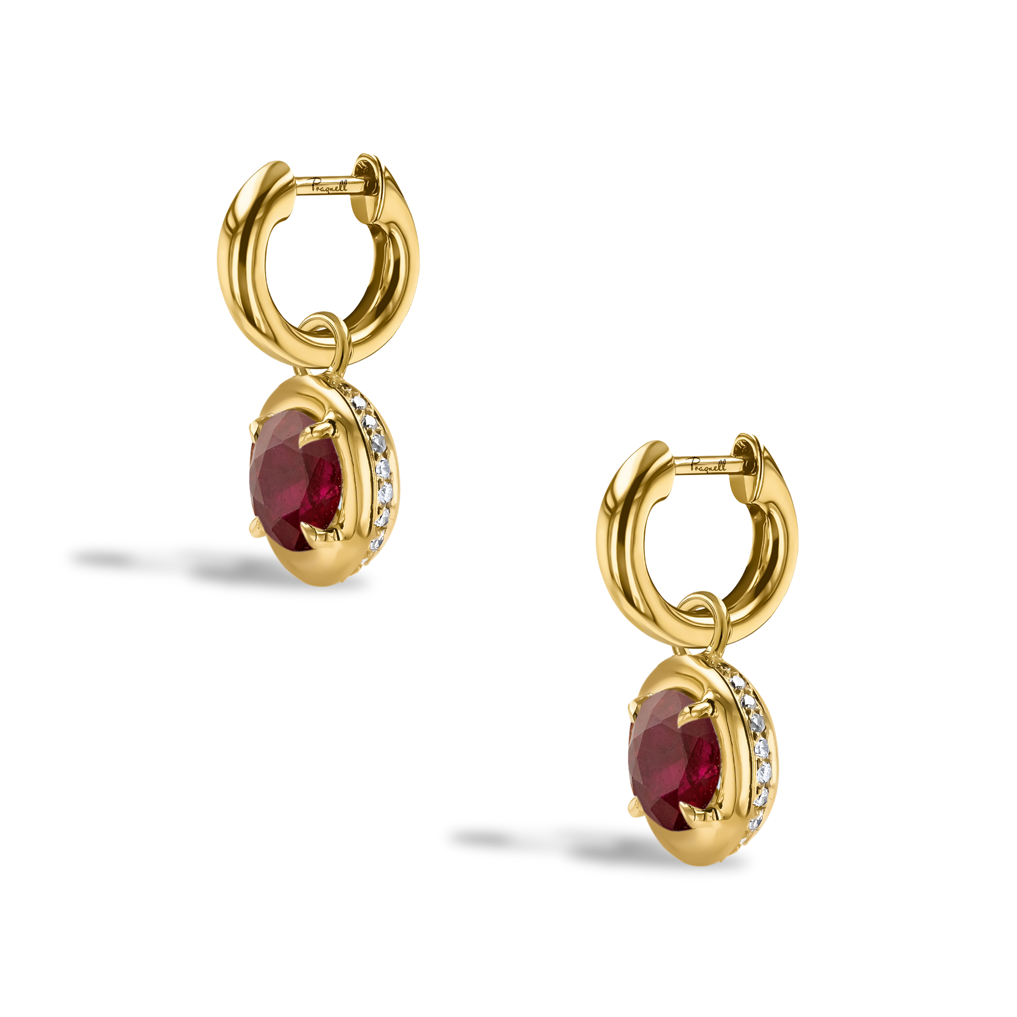 Skimming Stone 2.42ct Ruby and Diamond Drop Hoop Earrings Brilliant cut, Claw set_3