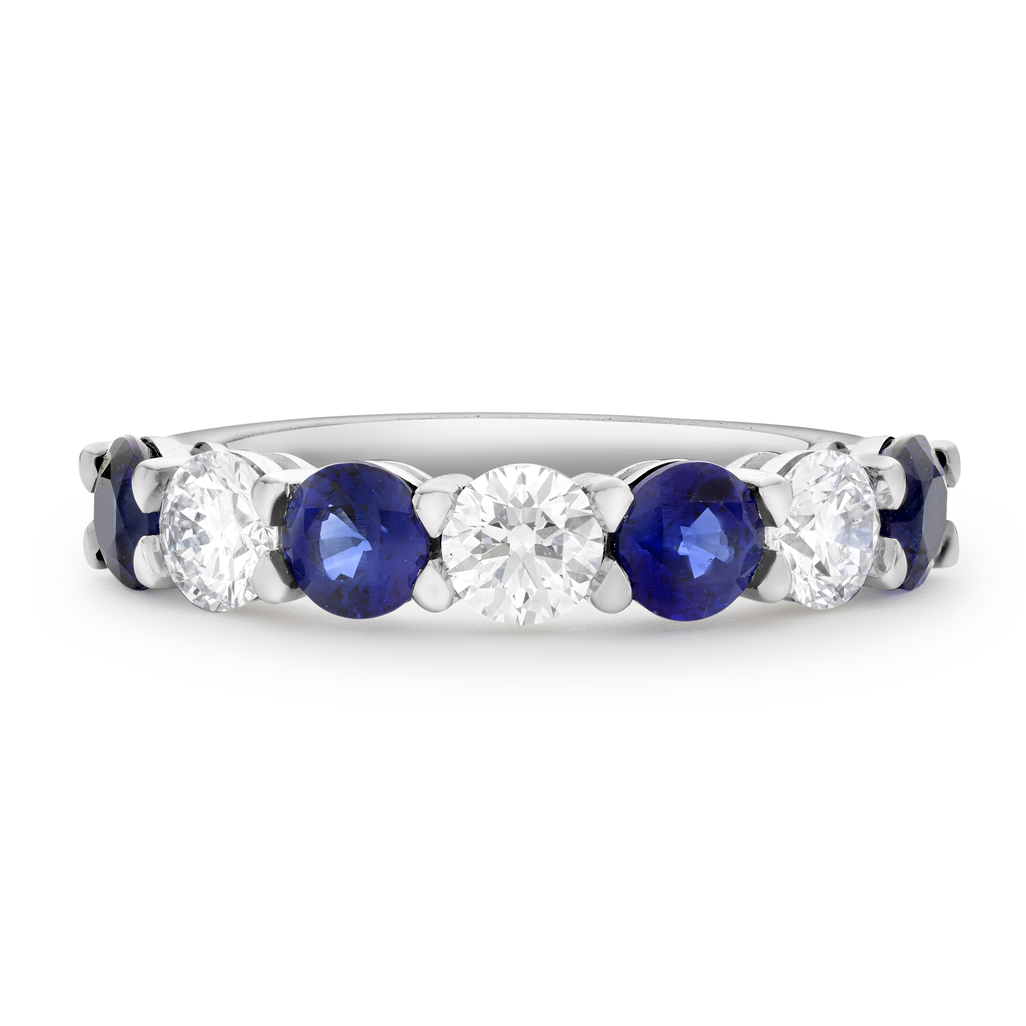 Seven Stone Sapphire and Diamond Ring Round Brilliant, Claw Set_2