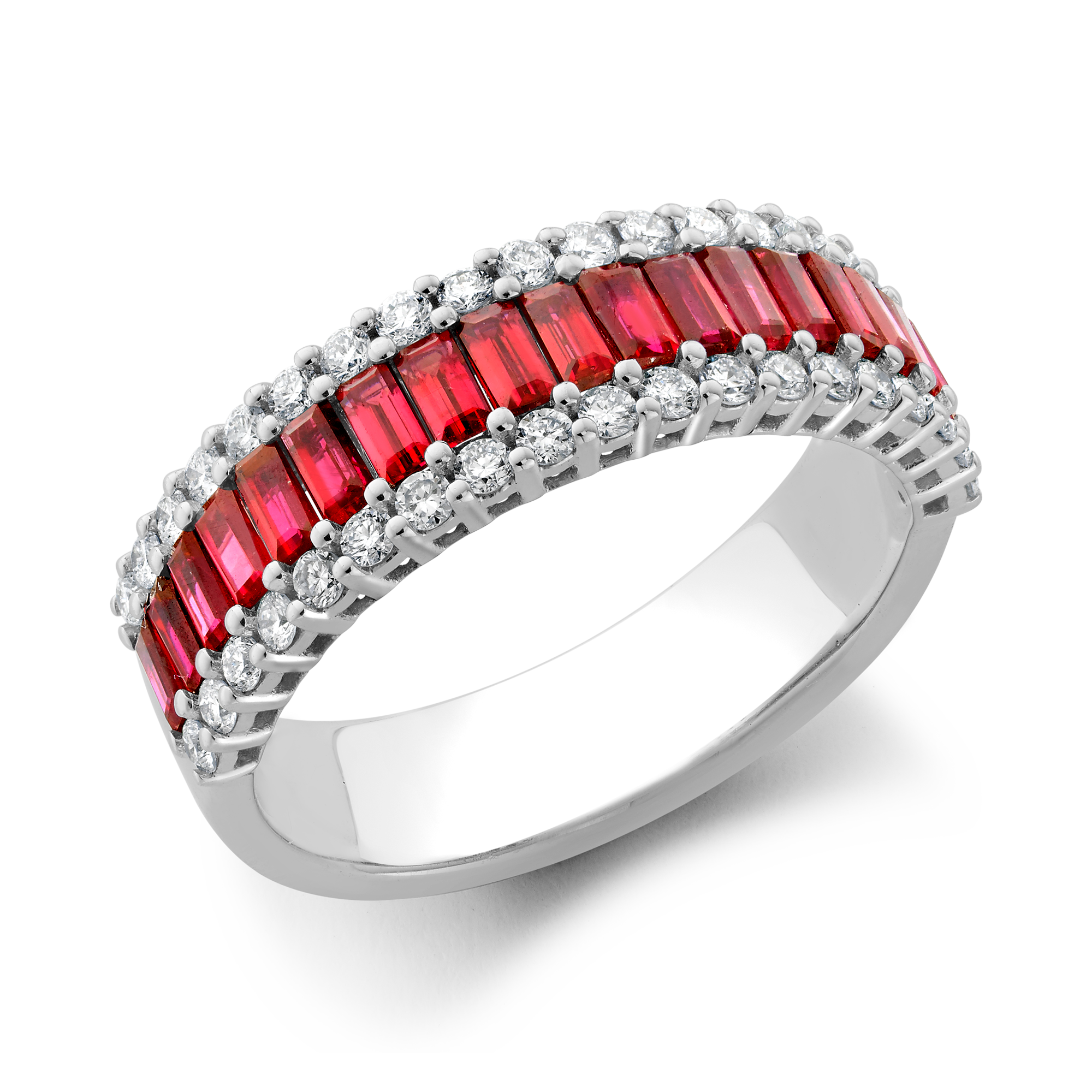 Ruby and Diamond Eternity Ring Baguette Cut, Brilliant Cut, Half Eternity_1