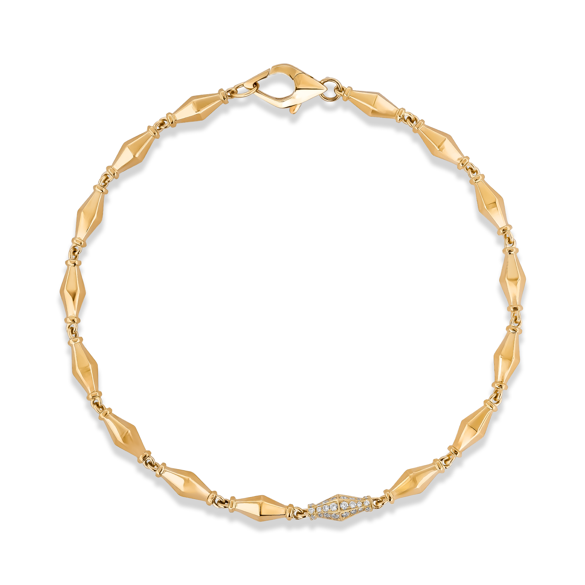 Cleopatra 0.188ct Diamond Gold Faceted Barrel Link Mini Bracelet Brilliant Cut, Pavé Set_2