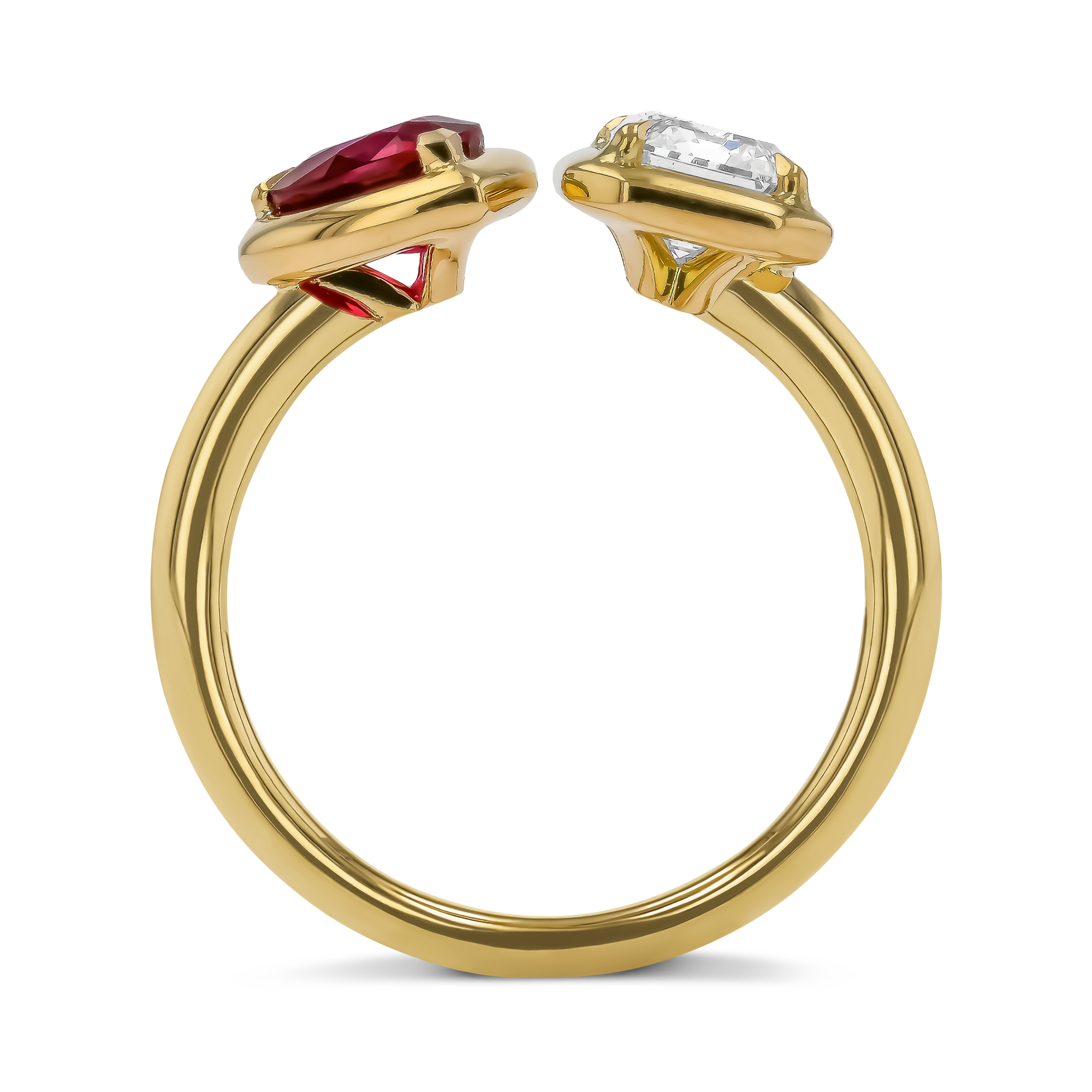 Skimming Stone 1.20ct Diamond and Burma Ruby Toi et Moi Ring Emerald Cut & Heart Shape, Claw Set_3