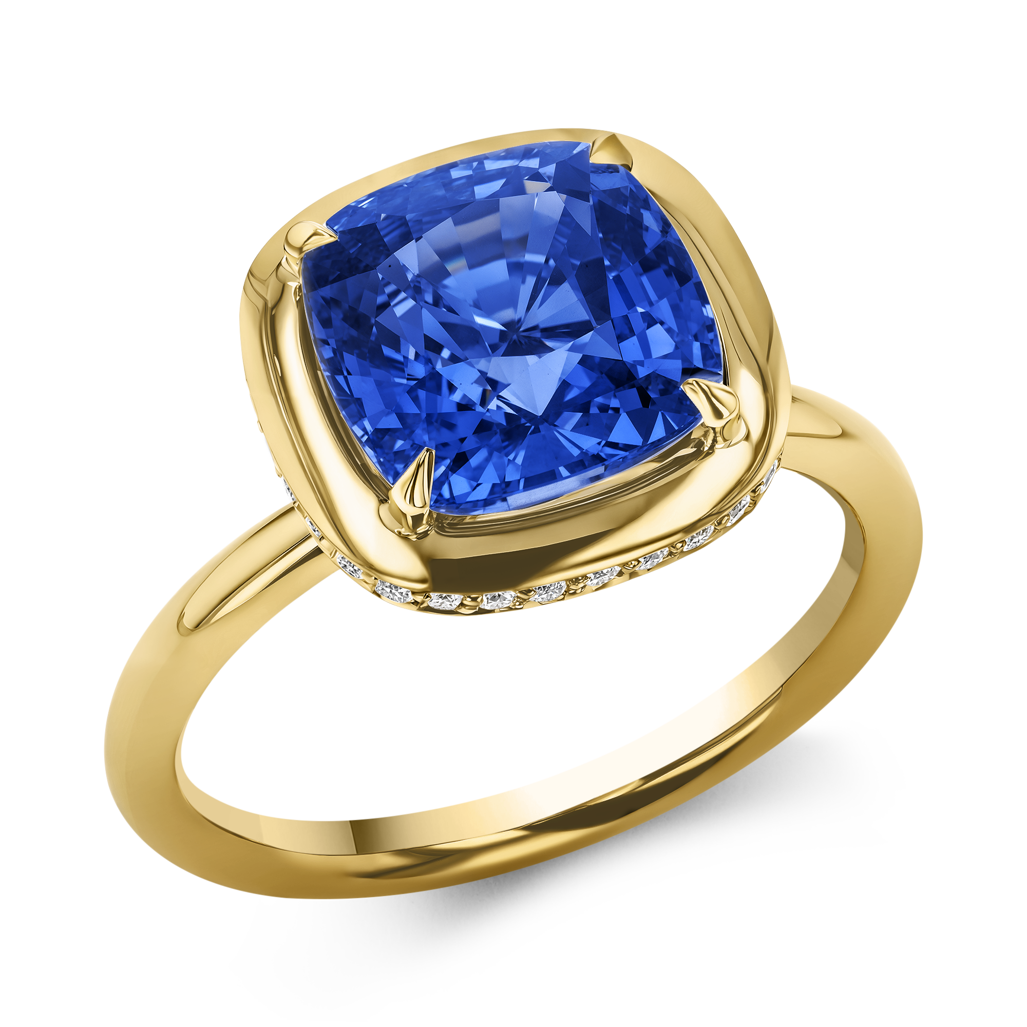 Skimming Stone 4.70ct Sapphire and Diamond Solitaire Ring Cushion Antique Cut, Claw Set_1