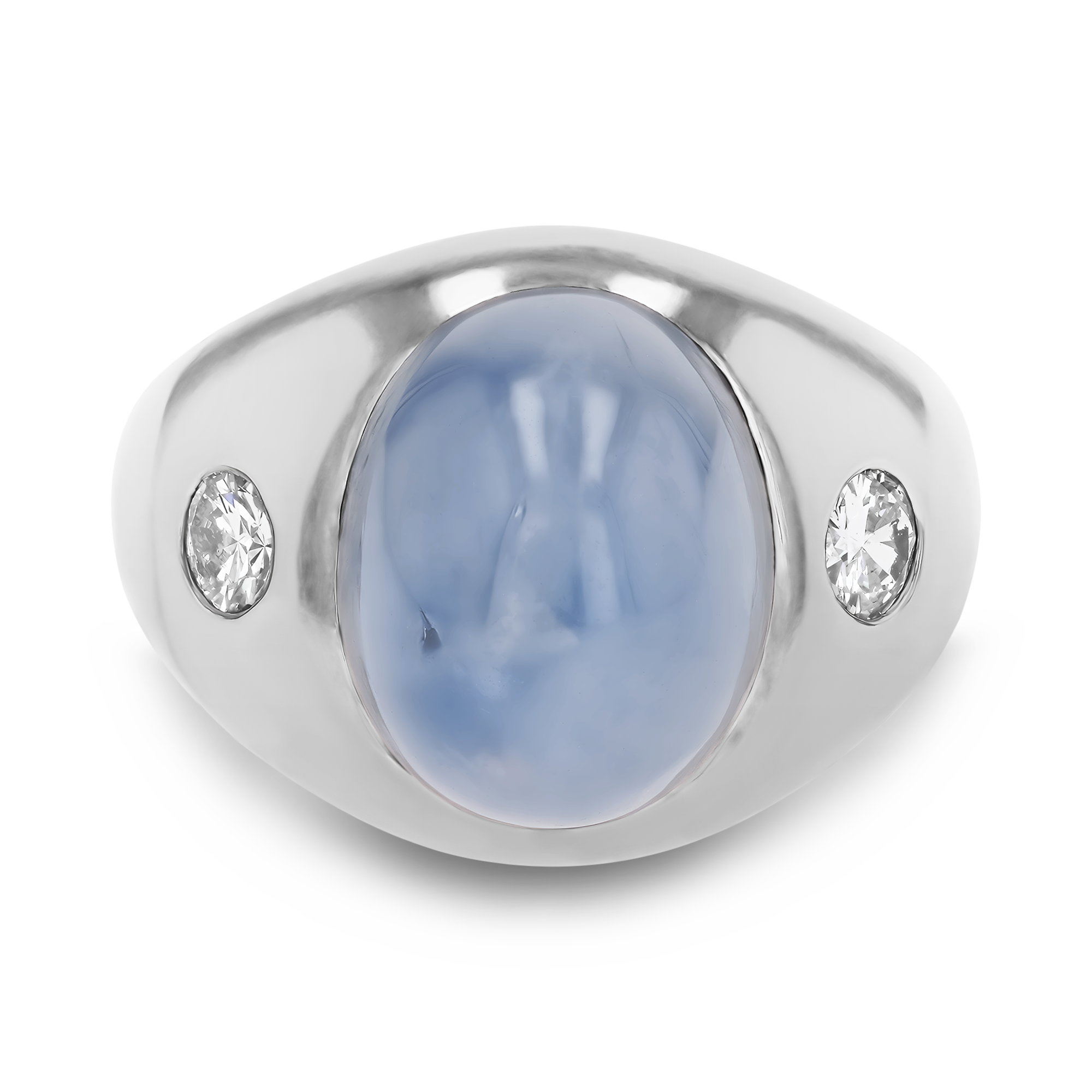 Art Deco Cabochon Cut Star Sapphire and Diamond Ring Cabochon Cut, Gypsy Set_2