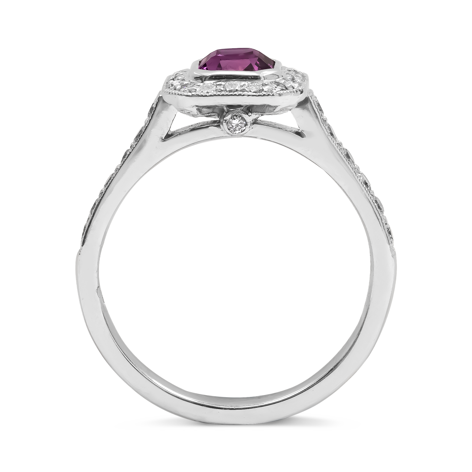 Octagonal Cut Pink Sapphire and diamond Cluster Ring Octagonal Cut, Rubover Set_3