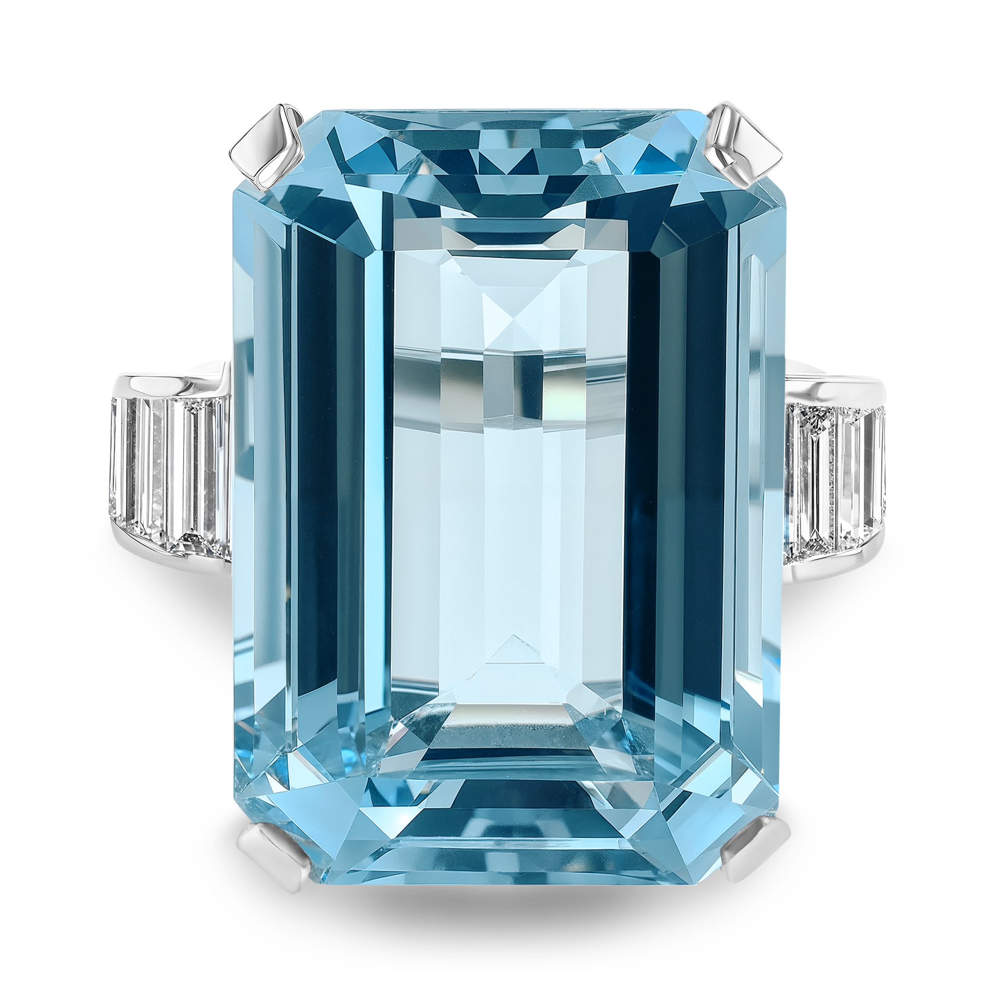 Retro 30.85ct Aquamarine and Diamond Cocktail Ring Emerald Cut, Claw Set_2