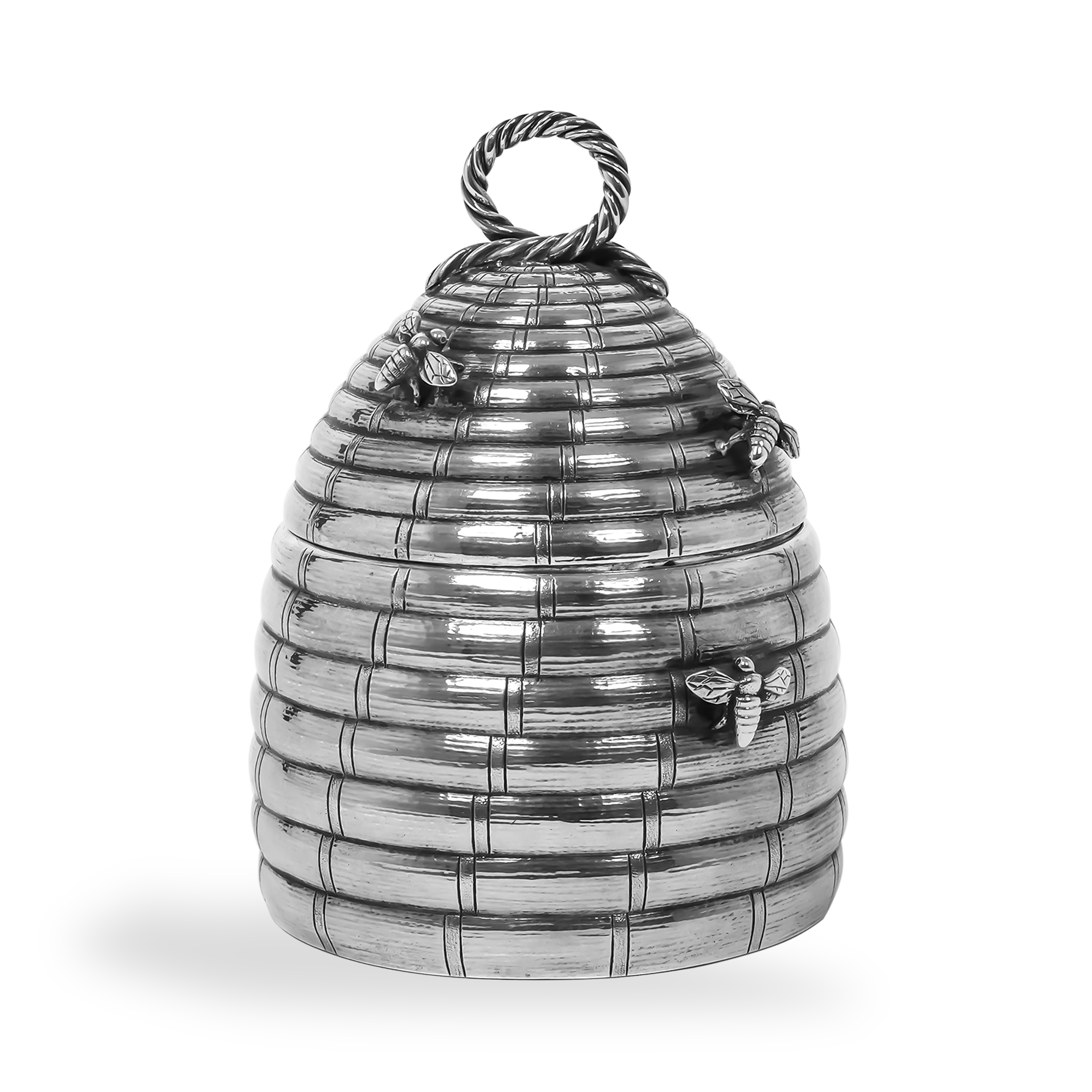 Victorian Silver Beehive Honey Pot with Glass Liner Hallmarked London_1