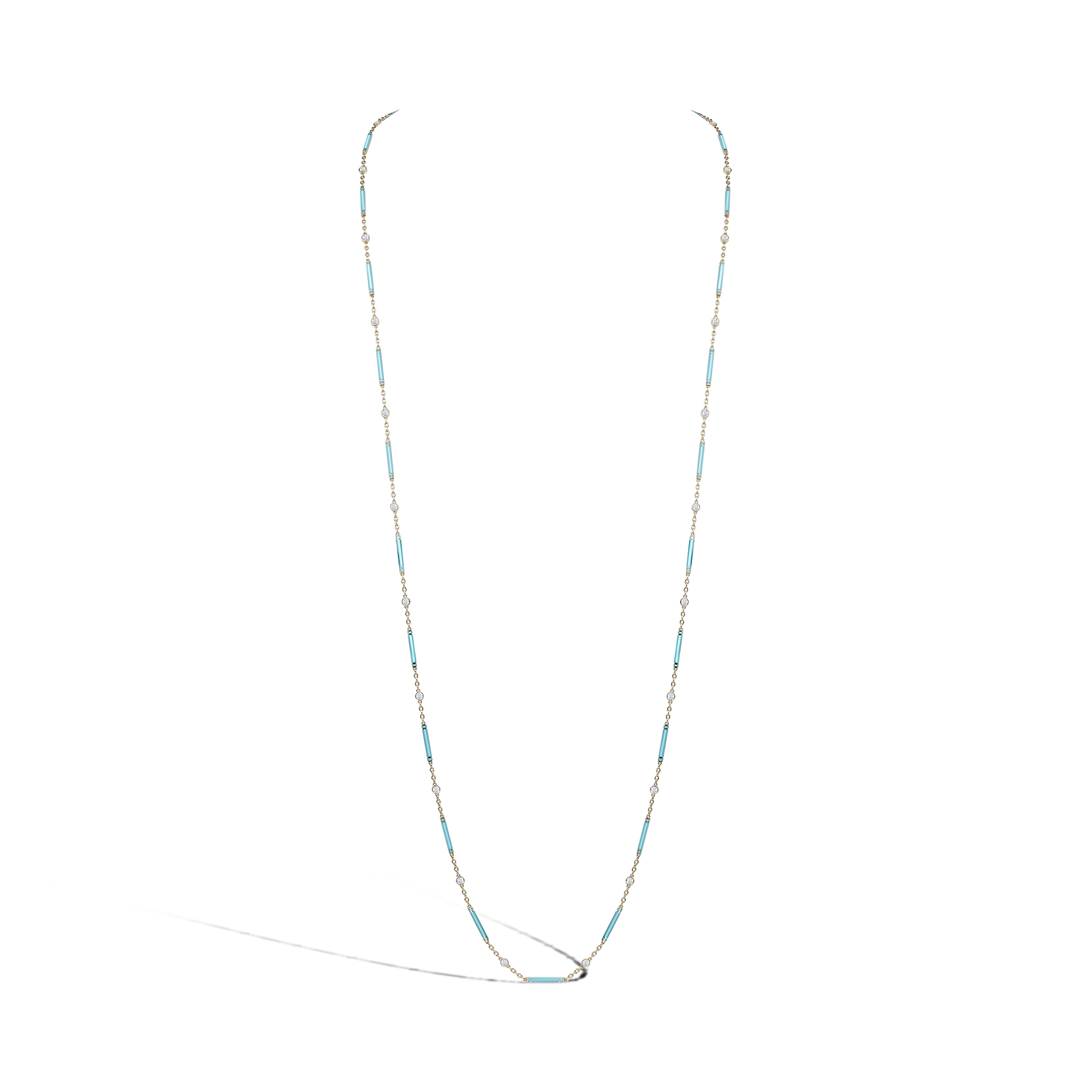 Brilliant Cut Diamond Necklace Long Necklace with Turquoise Enamel_1