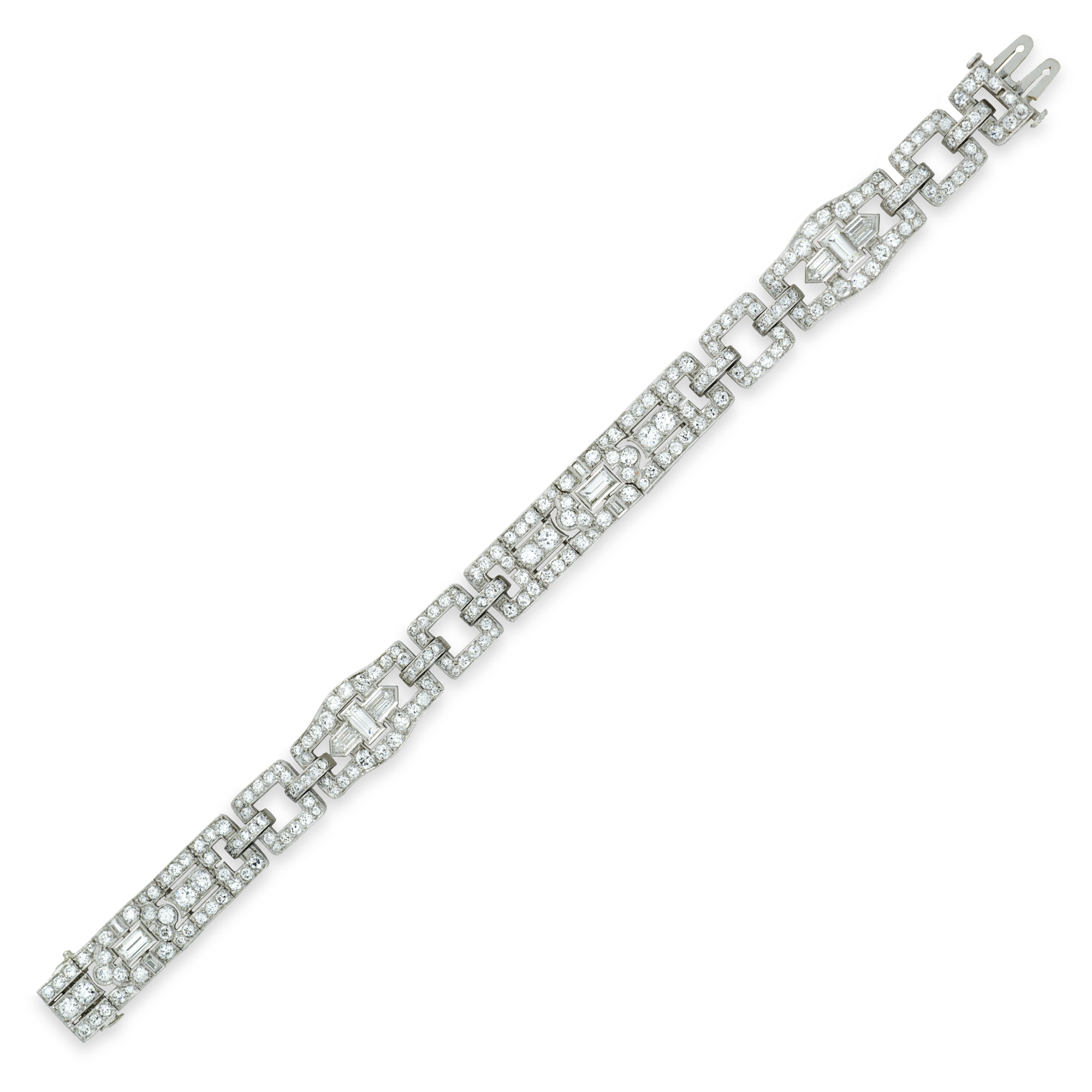 Cartier Art Deco Diamond Set Bracelet Baguette and Brilliant Cut, Rub Over Set_1