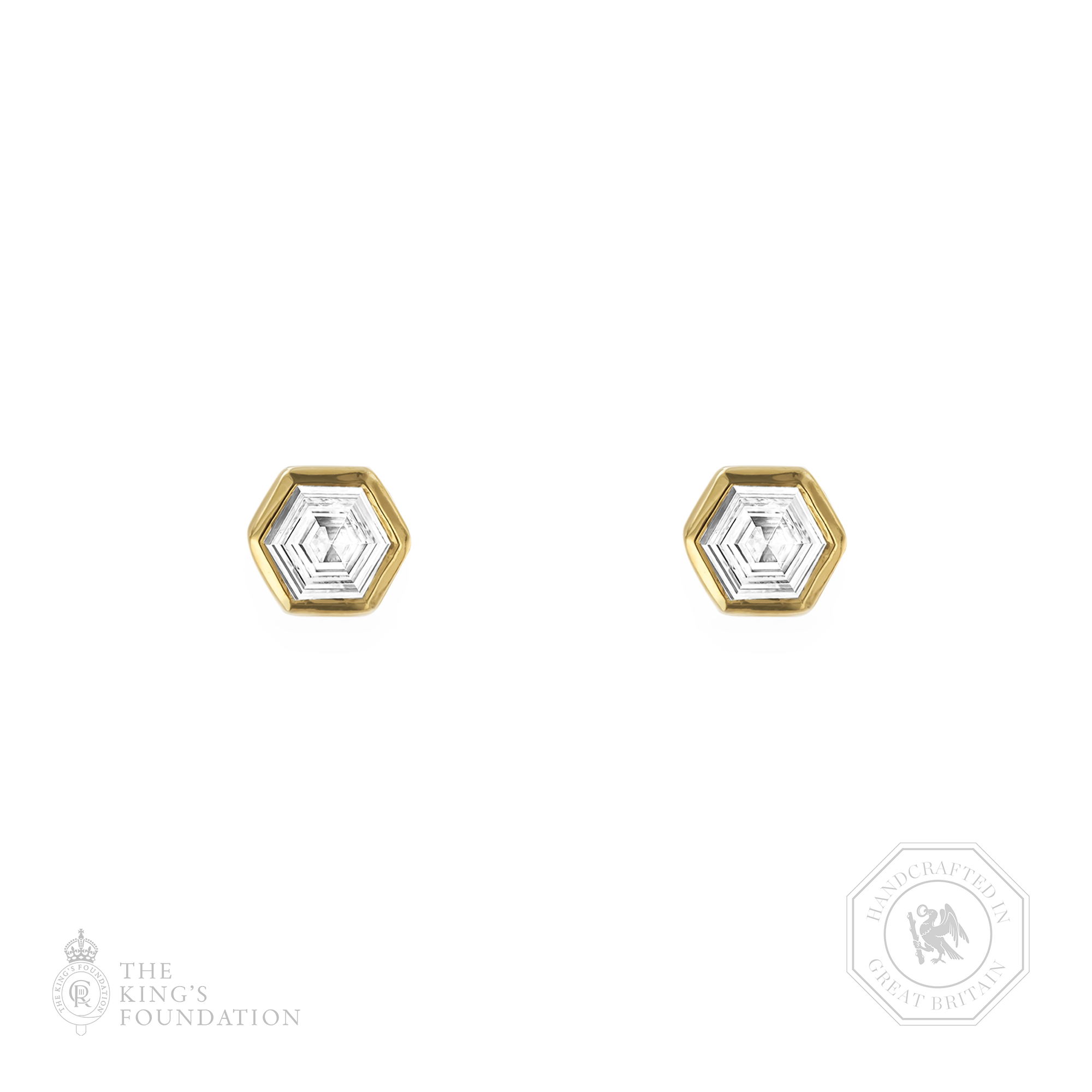 Honeycomb Diamond Solitaire Earrings Hexagonal Cut, Rubover Set_1