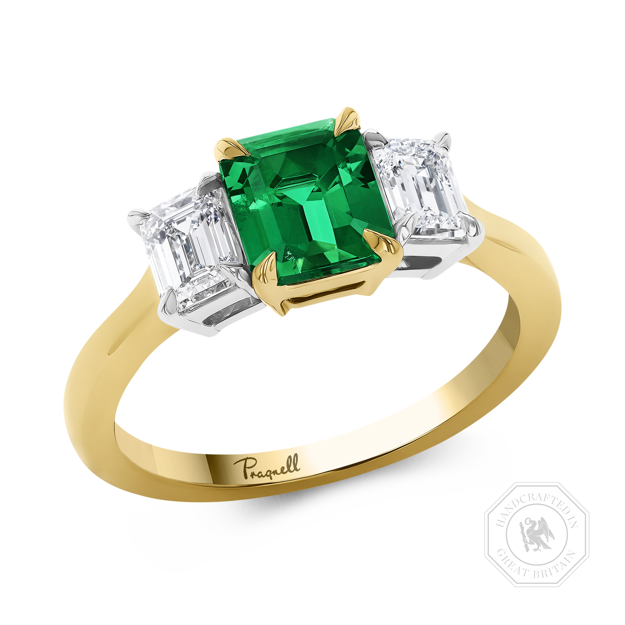 Octagon Cut 0.97ct Colombian Emerald and Diamond Three Stone Ring Octagon Cut, Claw Set_1