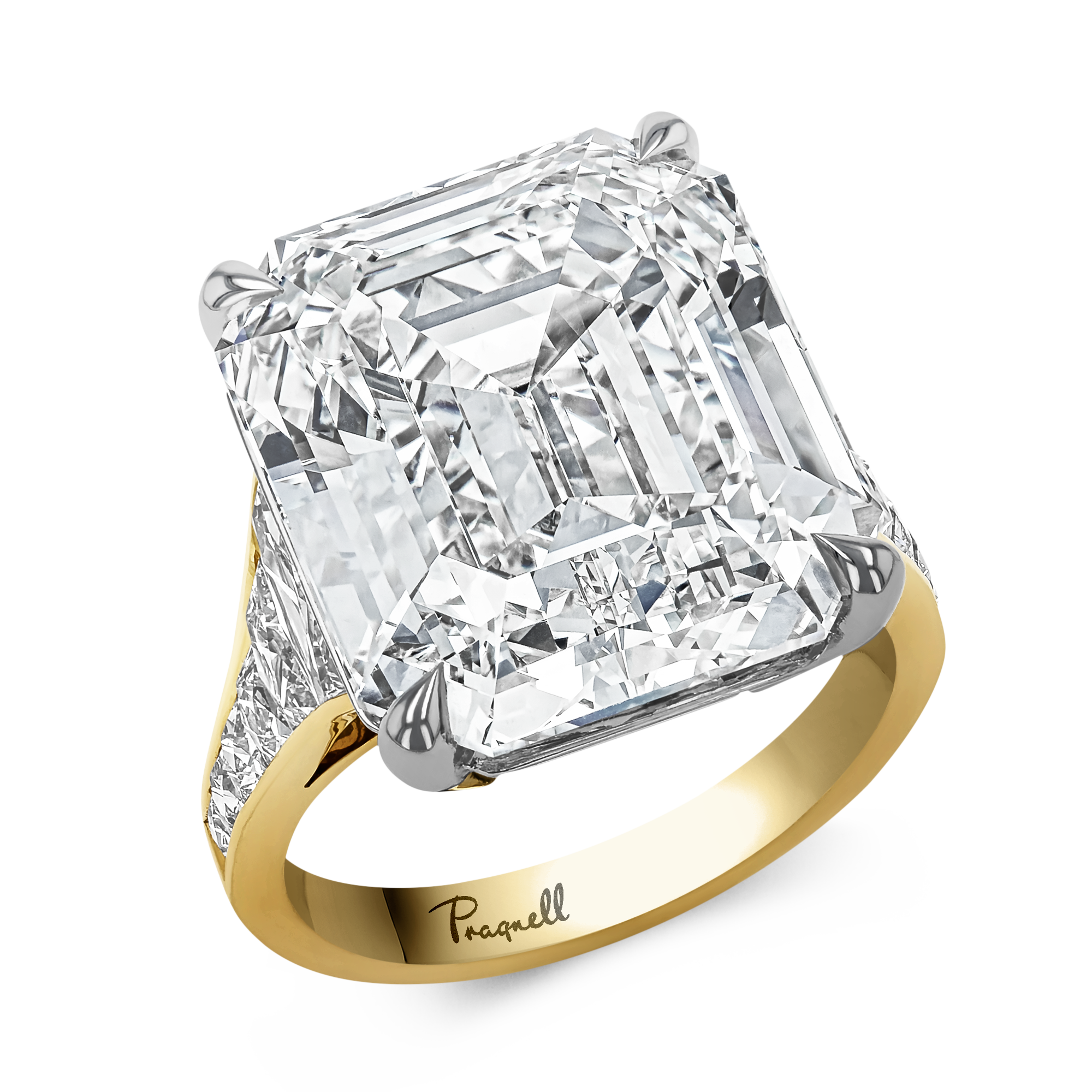 Masterpiece Pragnell Setting 17.26ct Diamond Solitaire Ring Emerald Cut, Claw Set_1