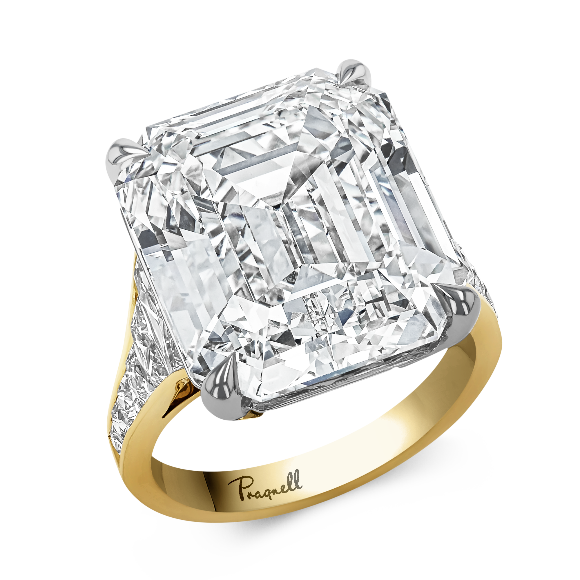 Masterpiece Pragnell Setting 17.26ct Diamond Solitaire Ring Emerald Cut, Claw Set_1