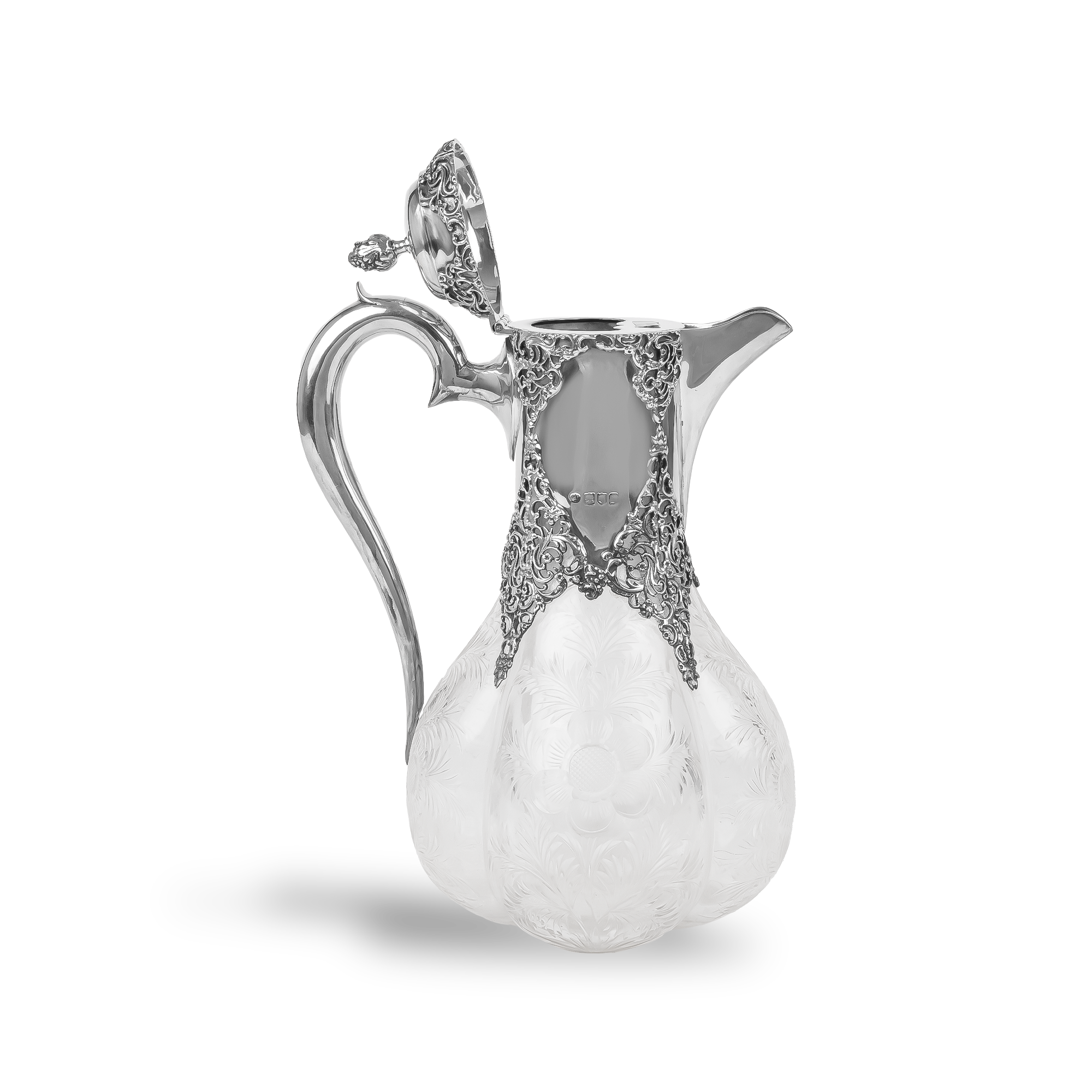 Silver George V Mounted Decorative Cut Glass Claret Jug Hallmarked London_2