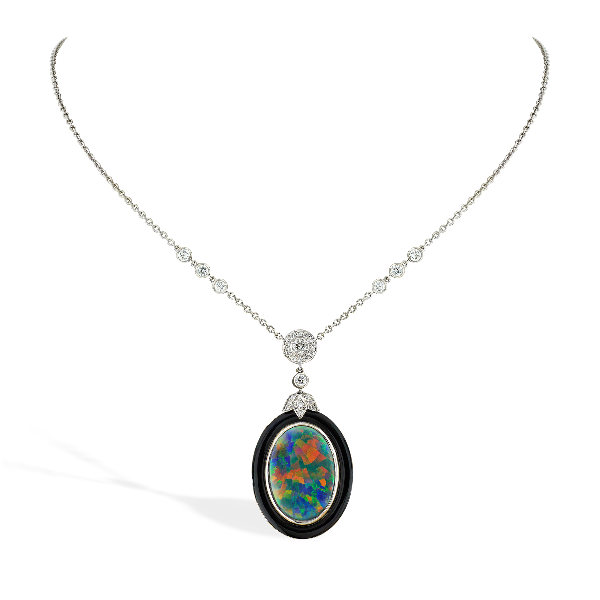 Cabochon Black Opal Pendant Cabochon with Diamonds & Black Enamel_2