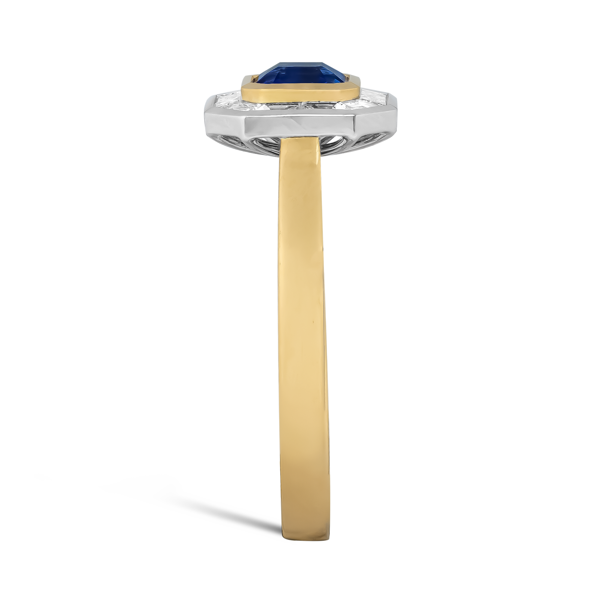 Asscher Cut 0.71ct Sapphire and Diamond Ring Asscher & Trapezoid Cut, Rubover Set_4