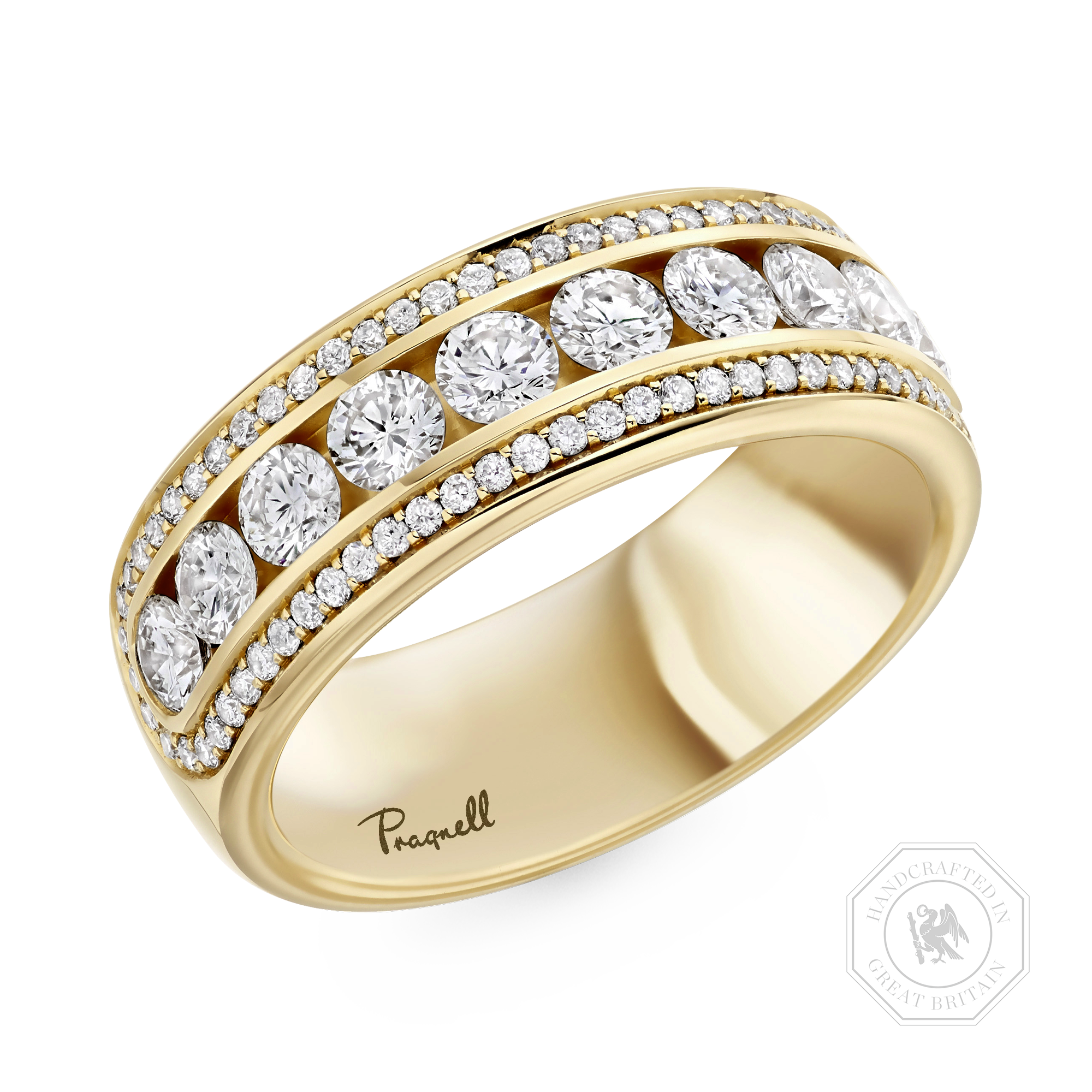 Round Brilliant Cut Diamond Three-Row Ring Brilliant Cut, Half Eternity, Channel Set_1