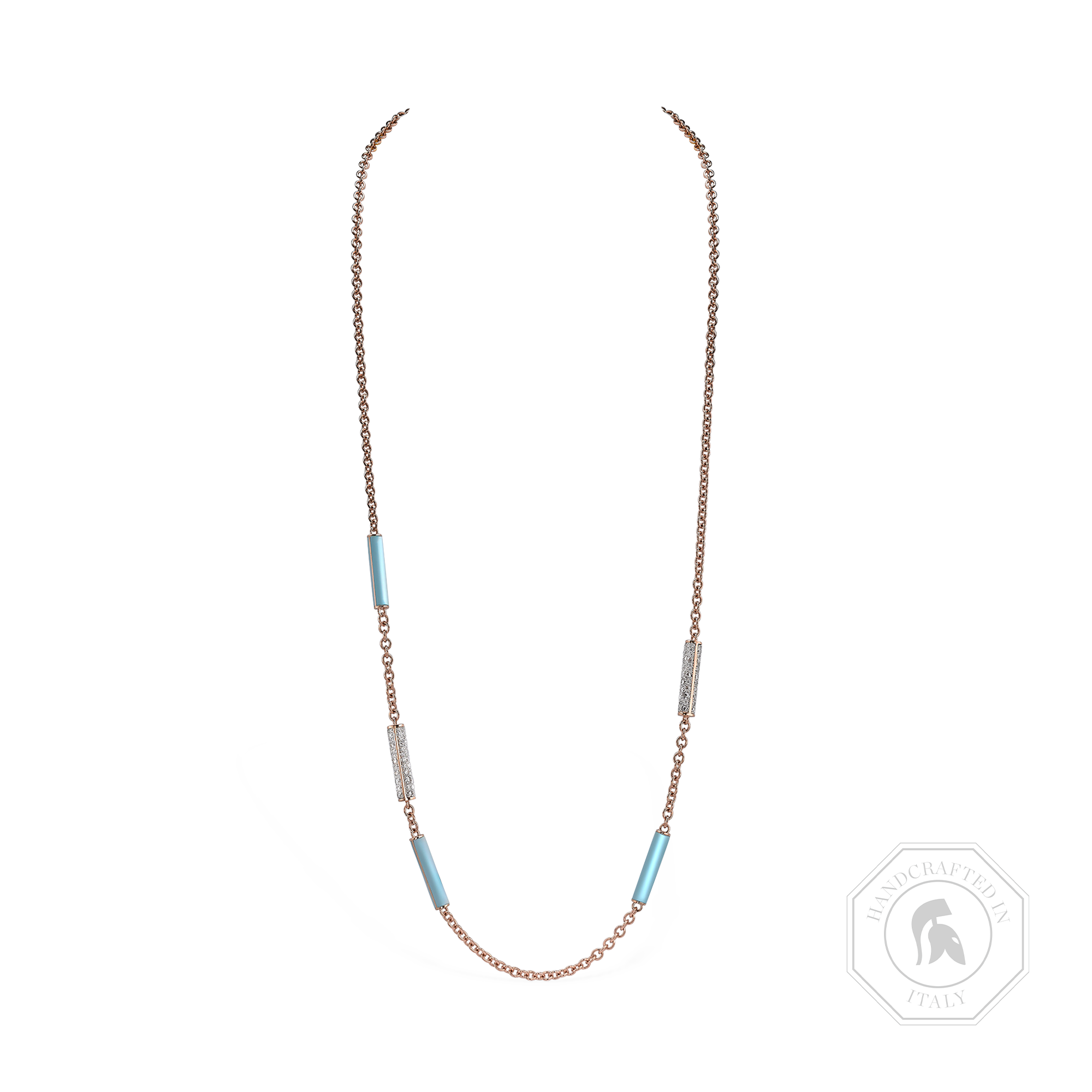 Rose Gold Turquoise and Diamond Necklace Brilliant Cut, Pavé Set_1
