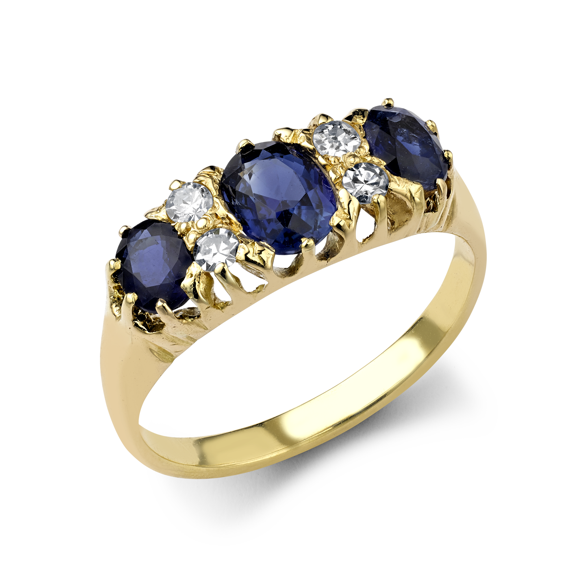 Victorian Sapphire & Diamond Three Stone Ring Oval & Old Cut, Claw Set_1