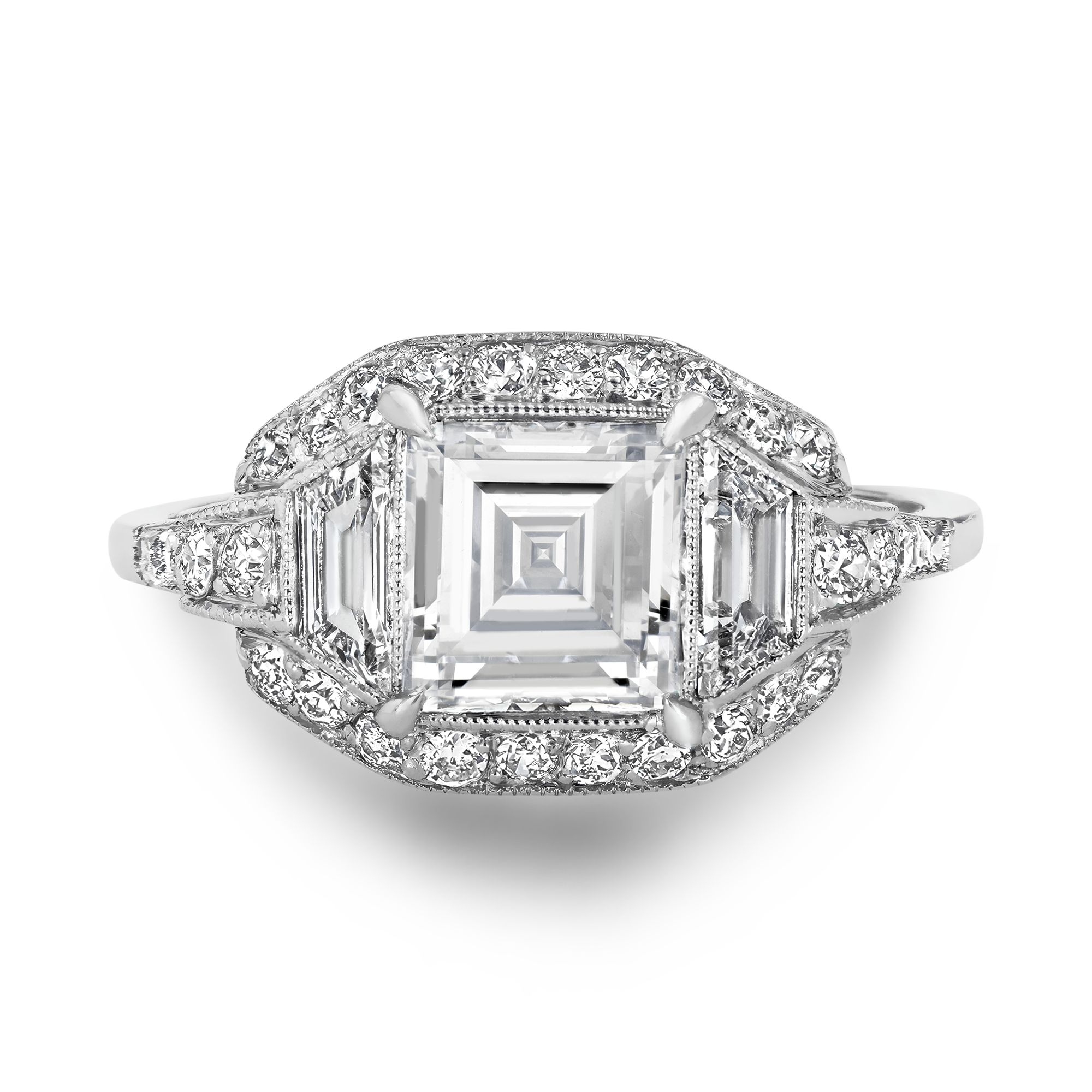 Tiffany & Co Art Deco Square Step Cut Diamond Ring Asscher Cut, Four Claw set_2