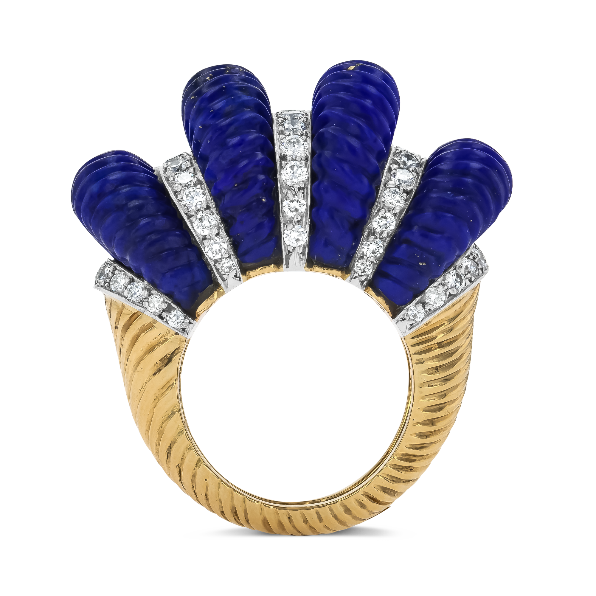 Retro Cartier Lapis Lazuli and Diamond Cocktail Ring Brilliant Cut, Grain Set_3