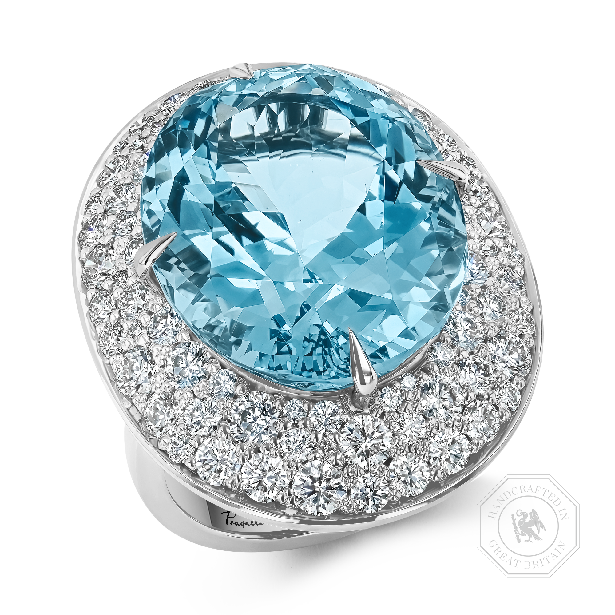Snowstorm 21.08ct Aquamarine and Diamond Cocktail Ring Oval Cut, Claw Set_1