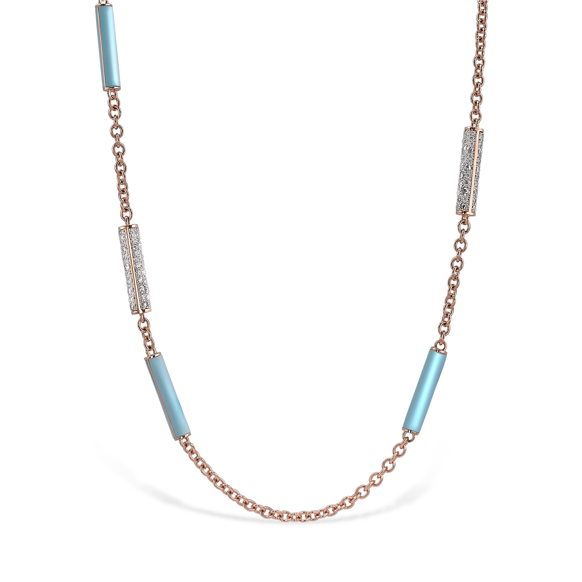Rose Gold Turquoise and Diamond Necklace Brilliant Cut, Pavé Set_2