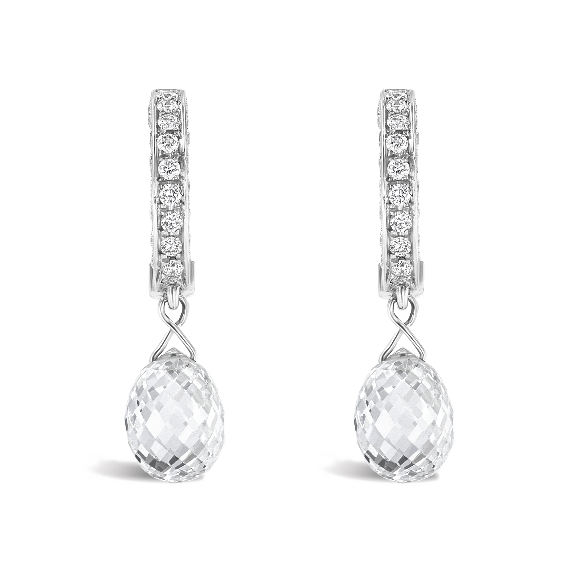 Briolette Diamond Drop Earrings 3.40cts in Platinum Briolette & Brilliant Cut, Thread Set